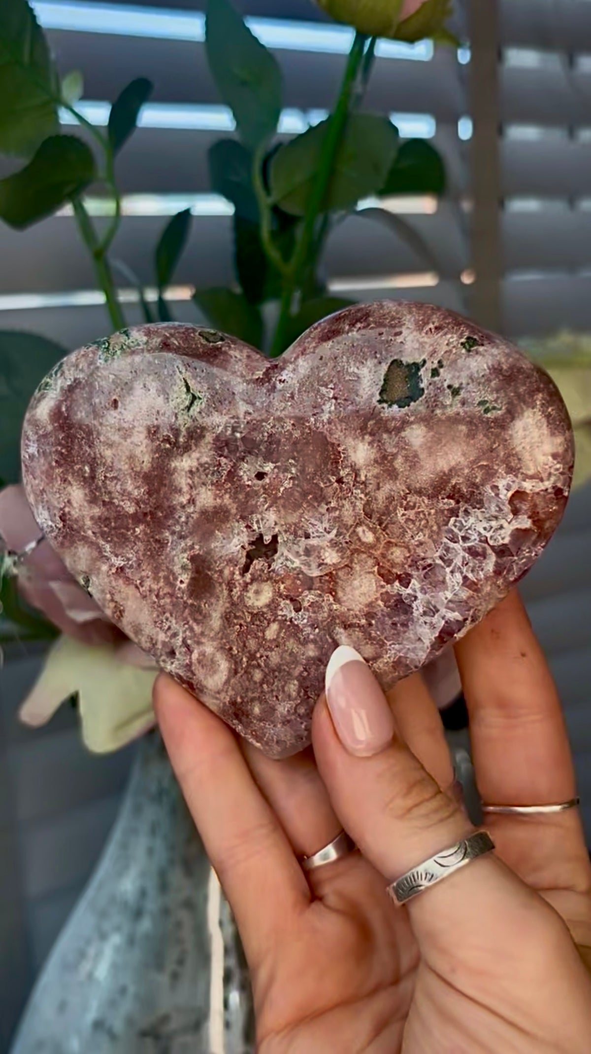 Gorgeous, pink amethyst heart - comes with stand