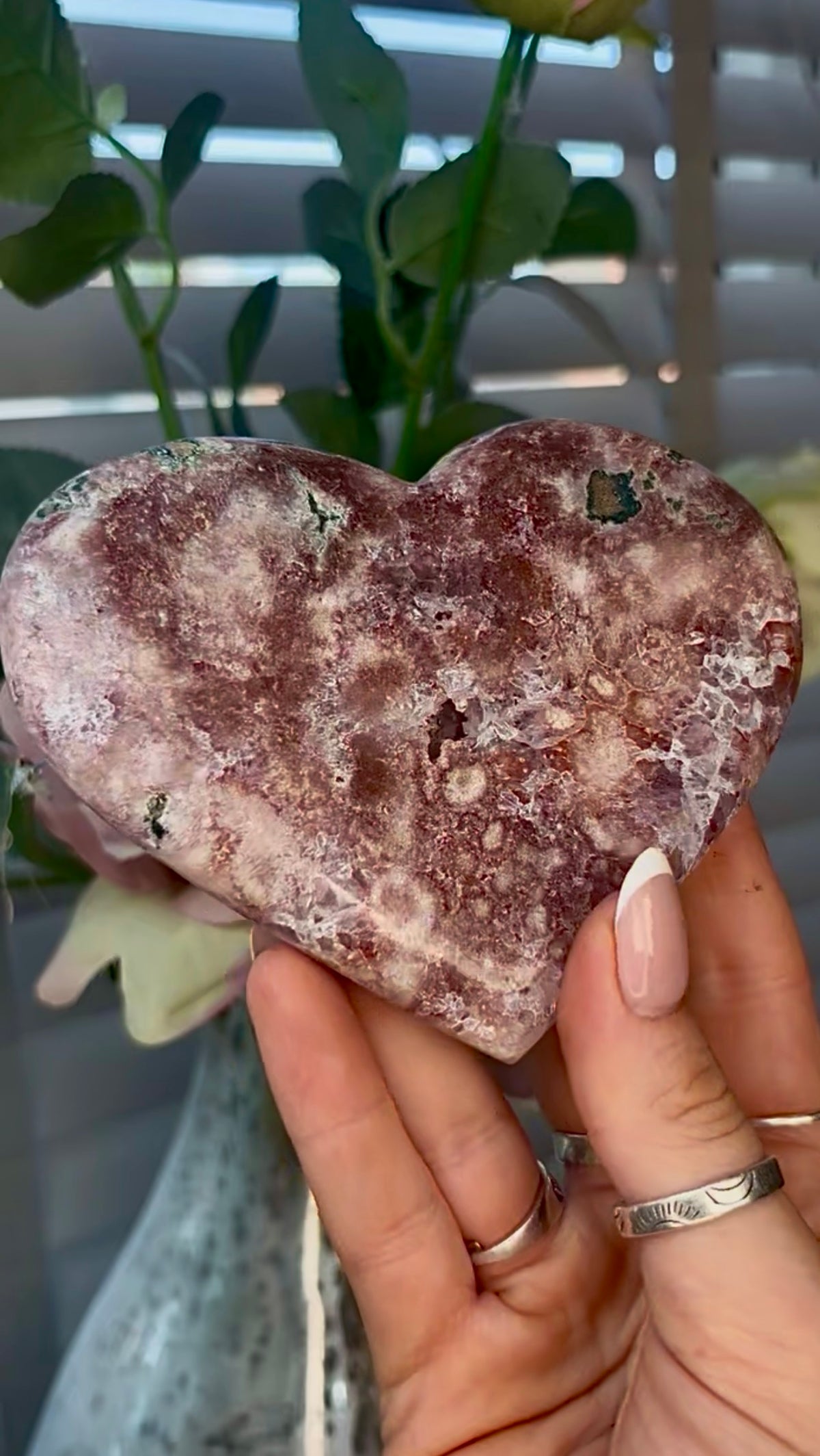 Gorgeous, pink amethyst heart - comes with stand