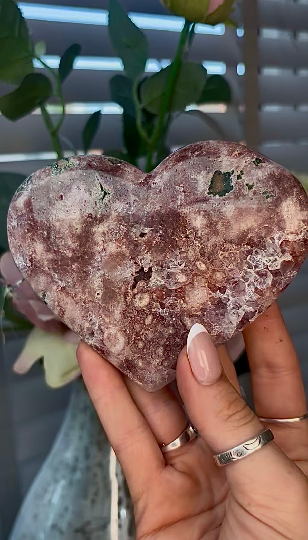 Gorgeous, pink amethyst heart - comes with stand