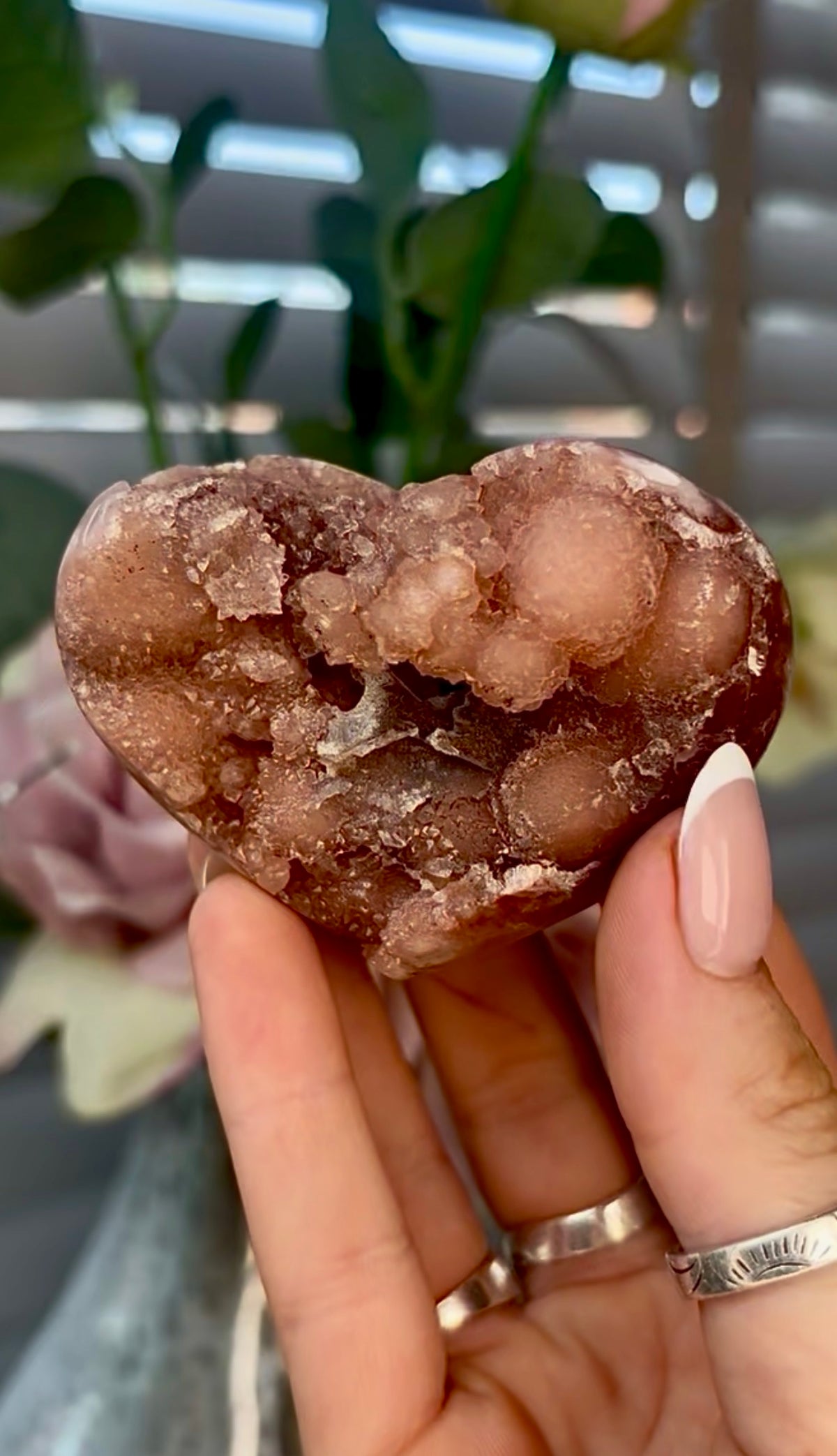 Gorgeous, pink amethyst heart - comes with stand