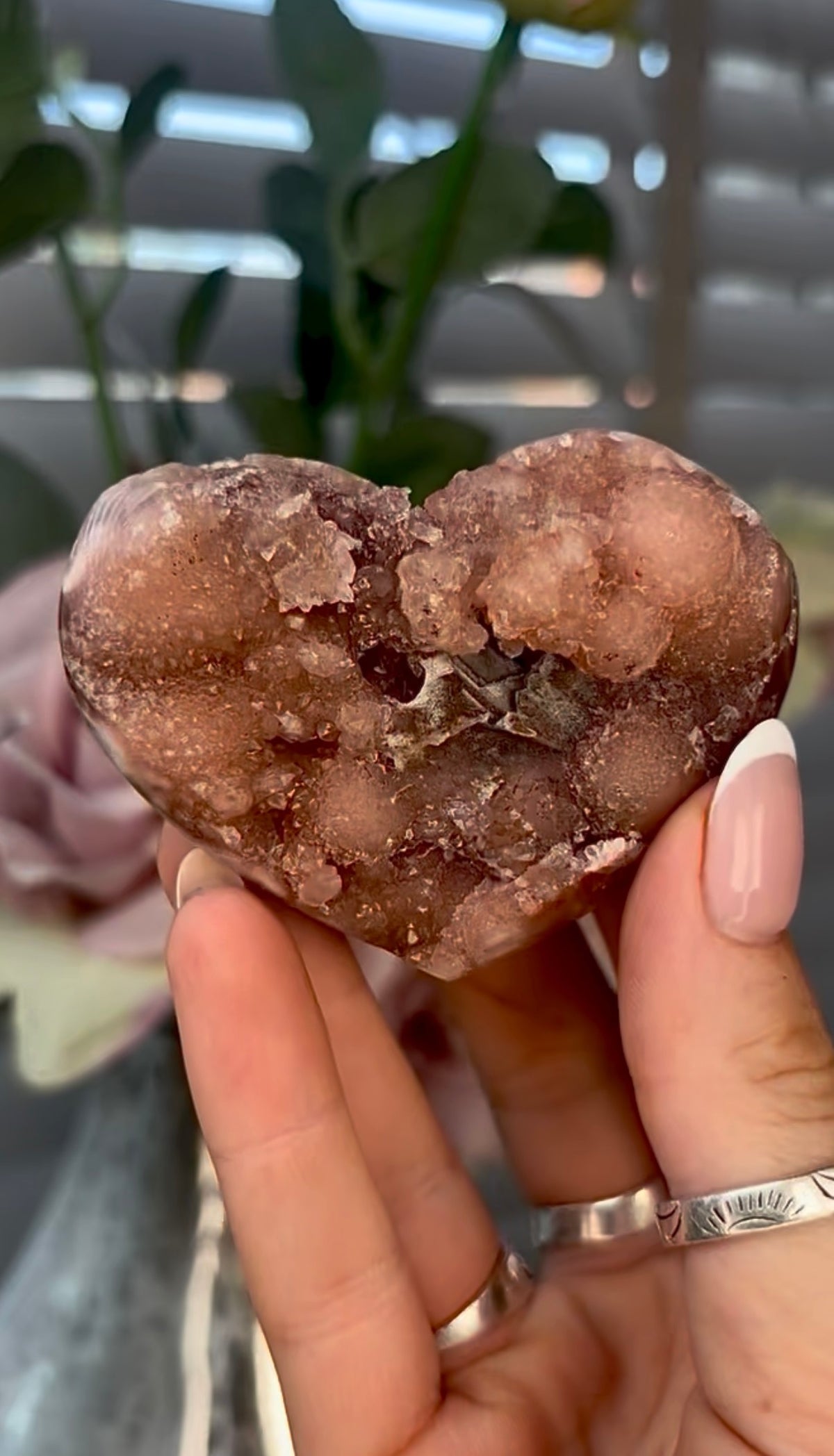 Gorgeous, pink amethyst heart - comes with stand
