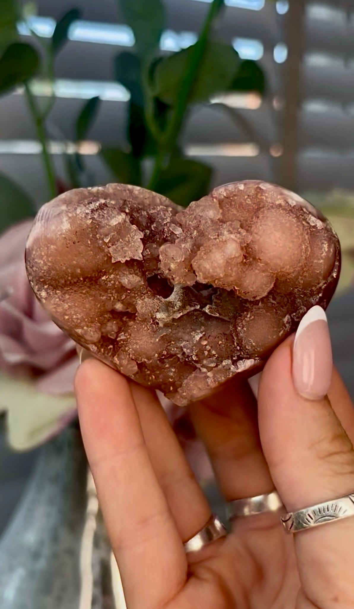 Gorgeous, pink amethyst heart - comes with stand