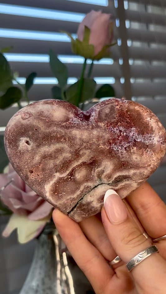 Gorgeous, pink amethyst heart - comes with stand