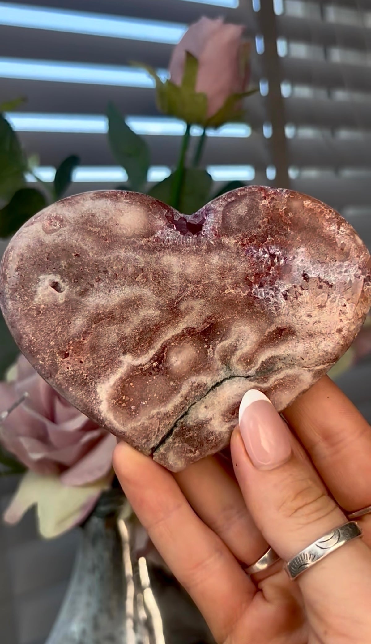 Gorgeous, pink amethyst heart - comes with stand