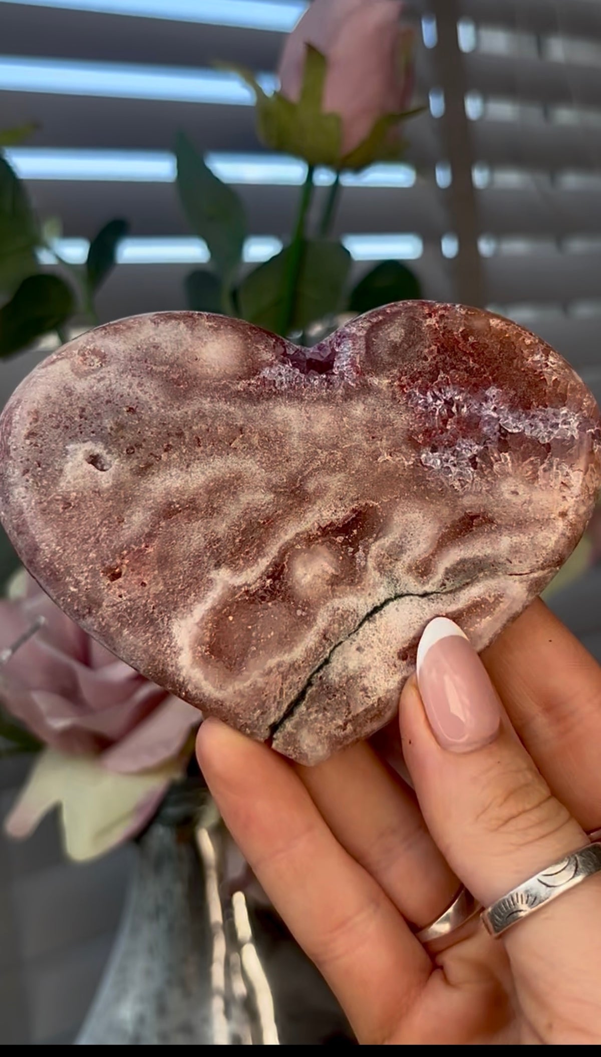 Gorgeous, pink amethyst heart - comes with stand