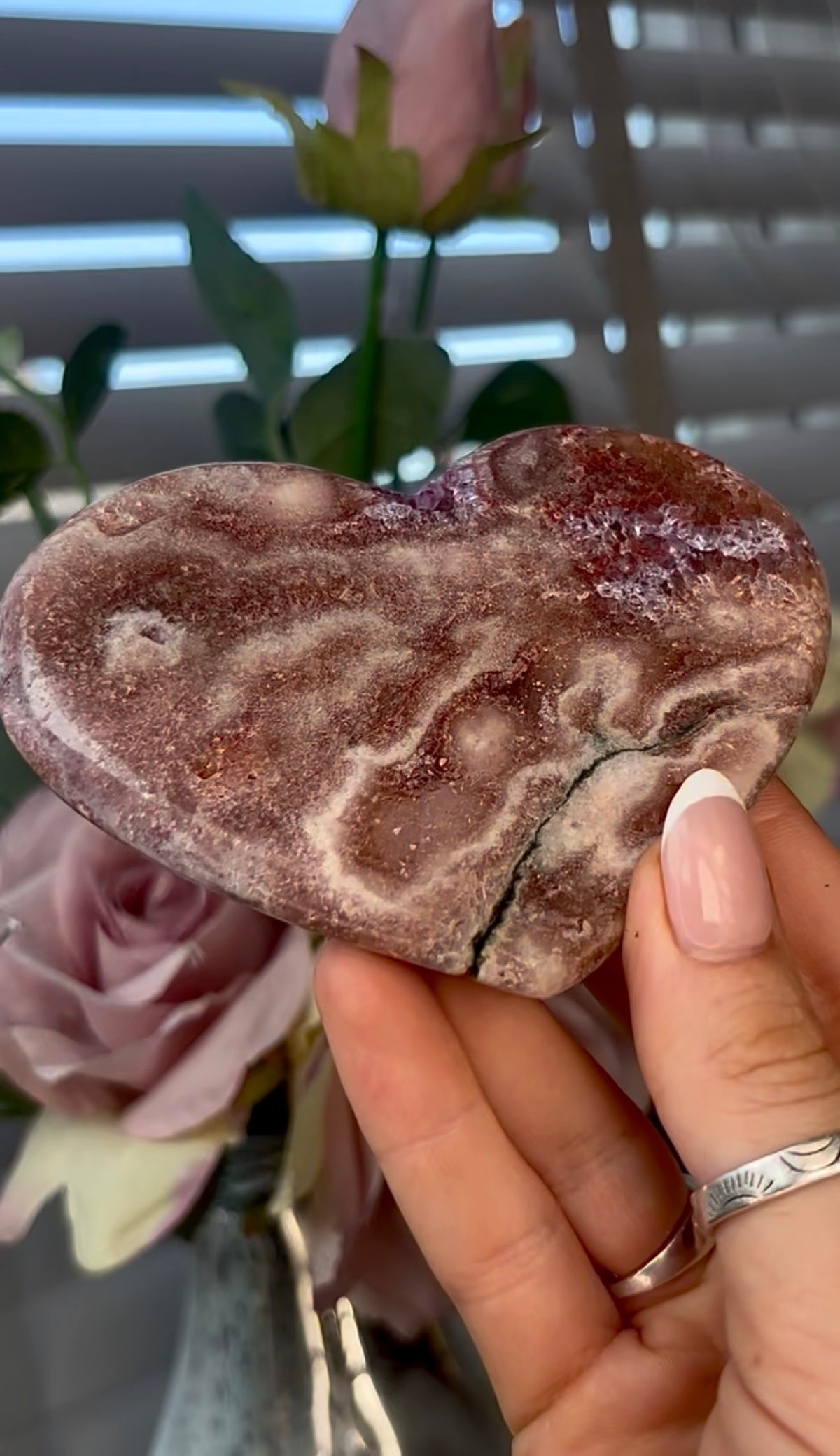 Gorgeous, pink amethyst heart - comes with stand