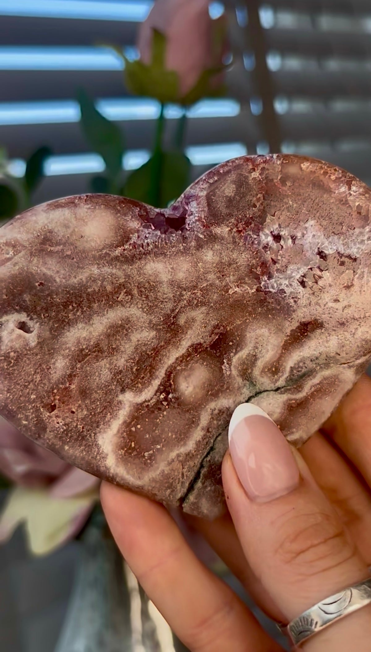 Gorgeous, pink amethyst heart - comes with stand