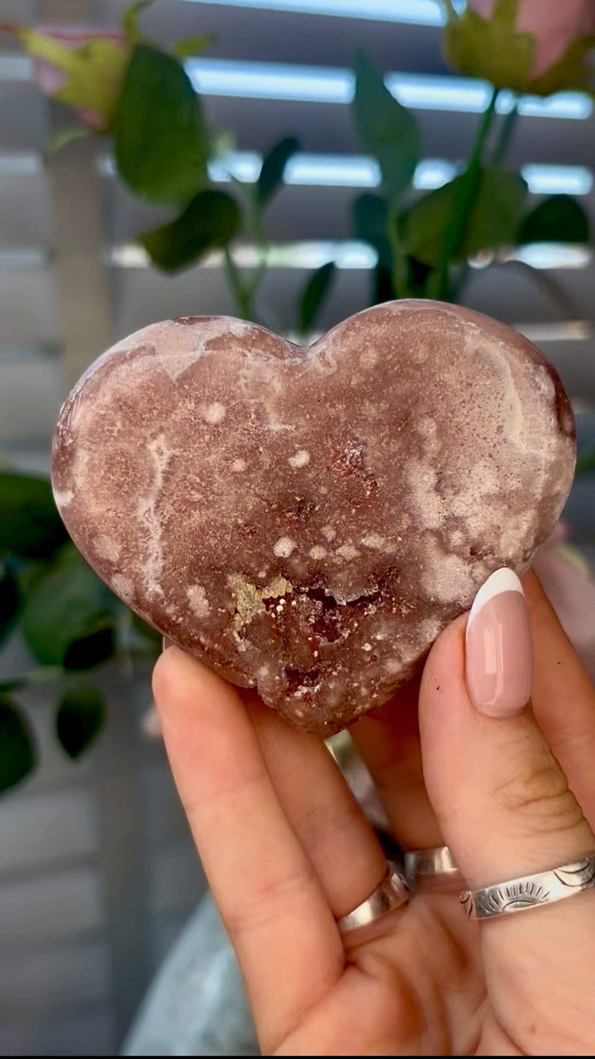 Gorgeous, pink amethyst heart - comes with stand
