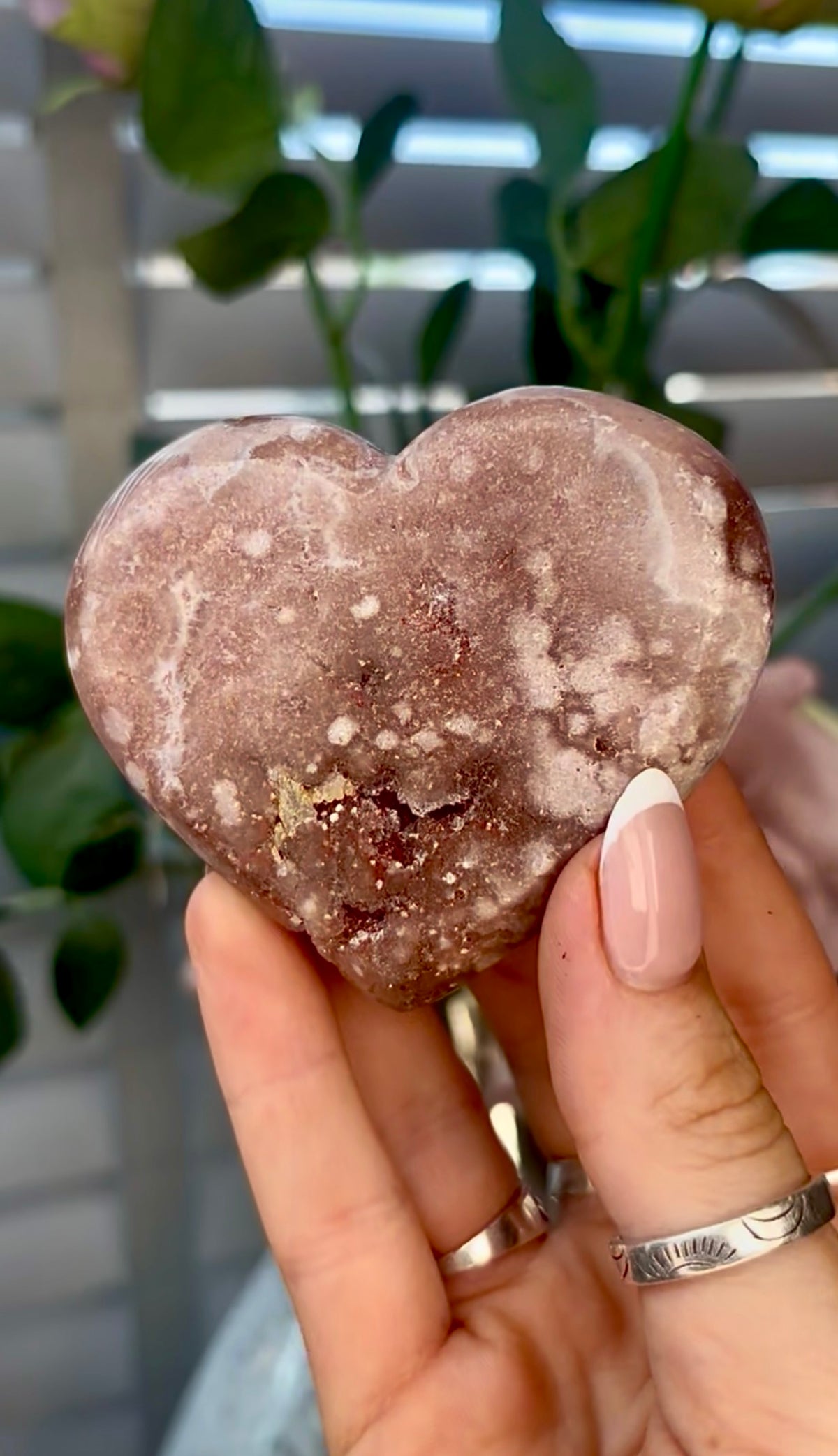 Gorgeous, pink amethyst heart - comes with stand