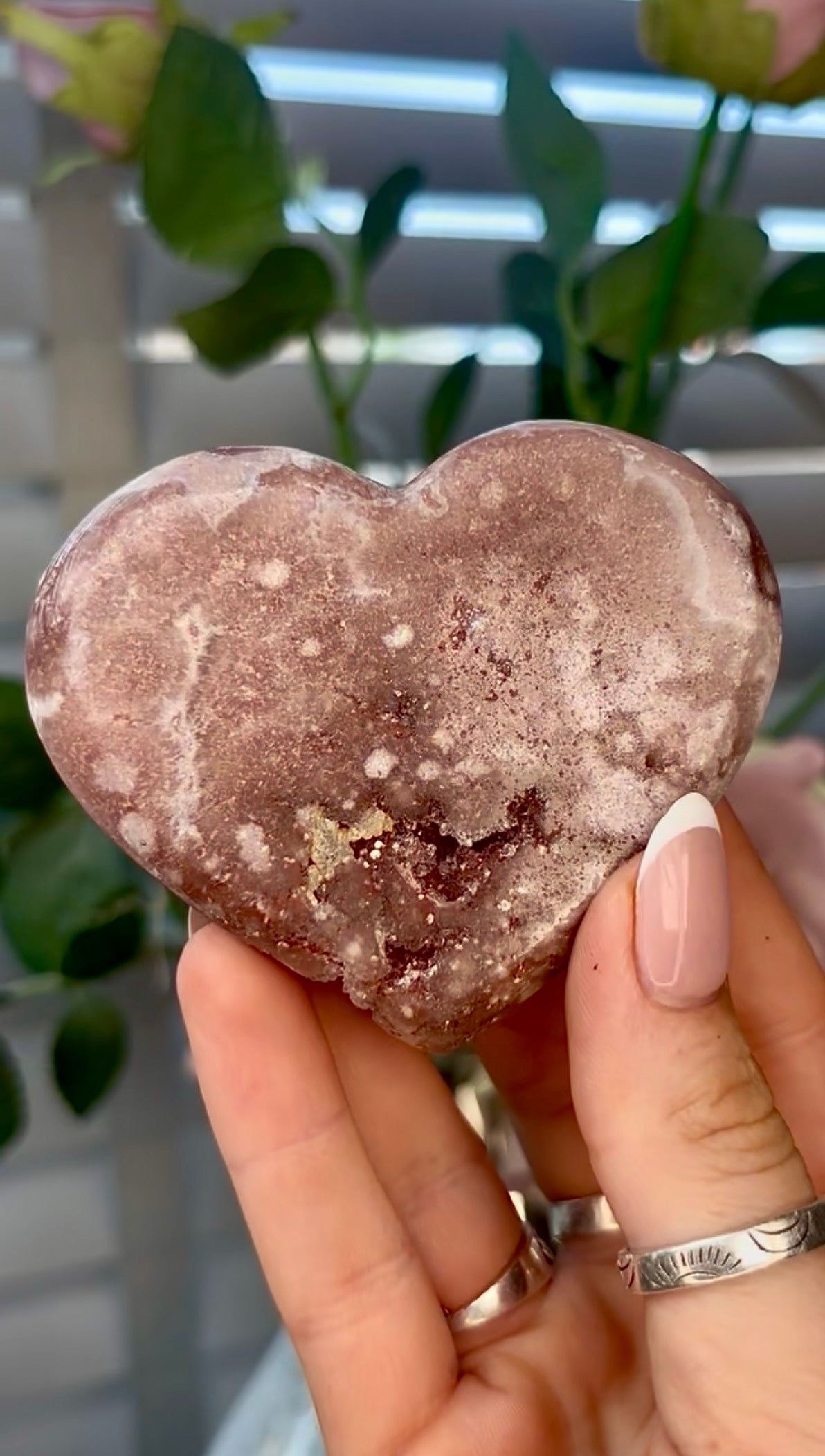 Gorgeous, pink amethyst heart - comes with stand