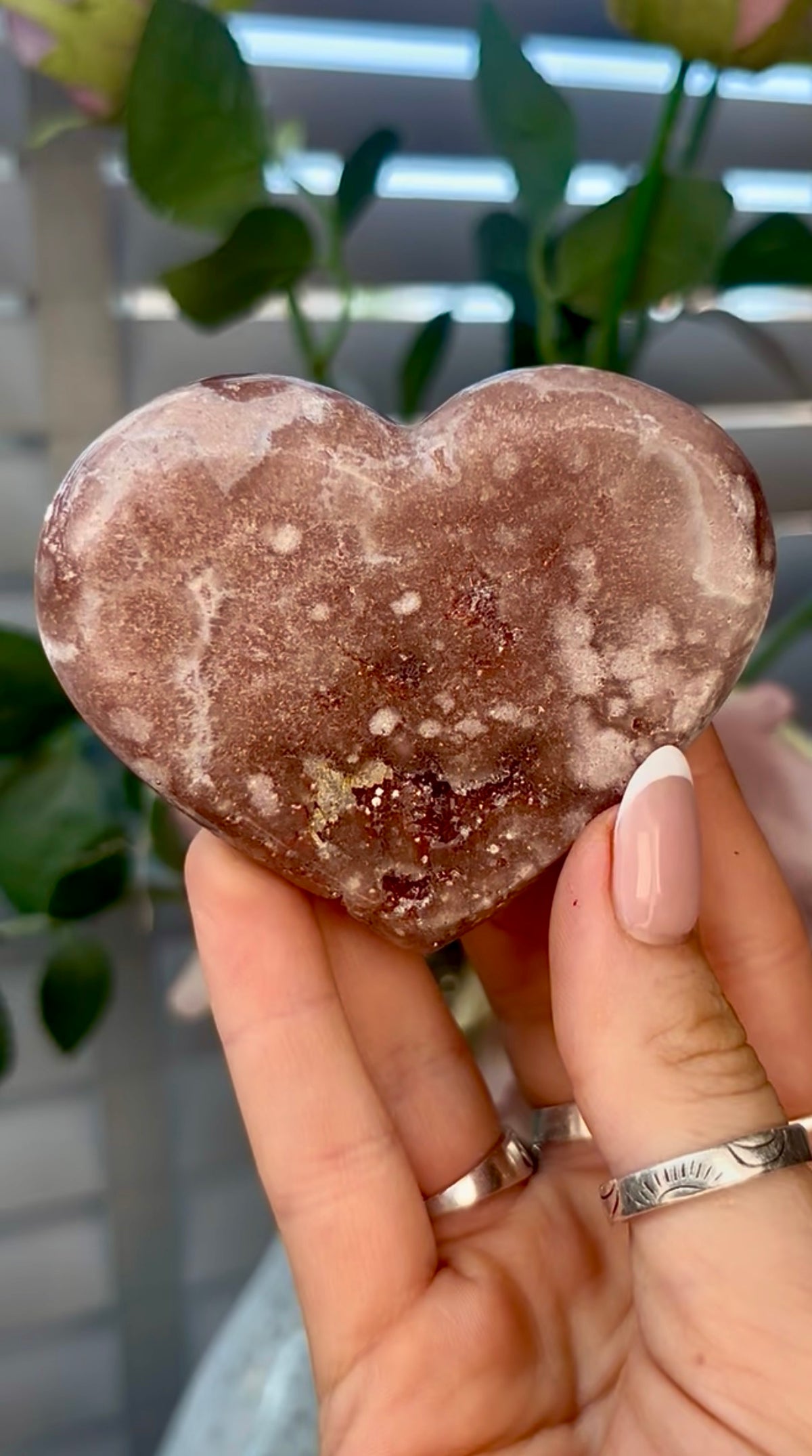 Gorgeous, pink amethyst heart - comes with stand