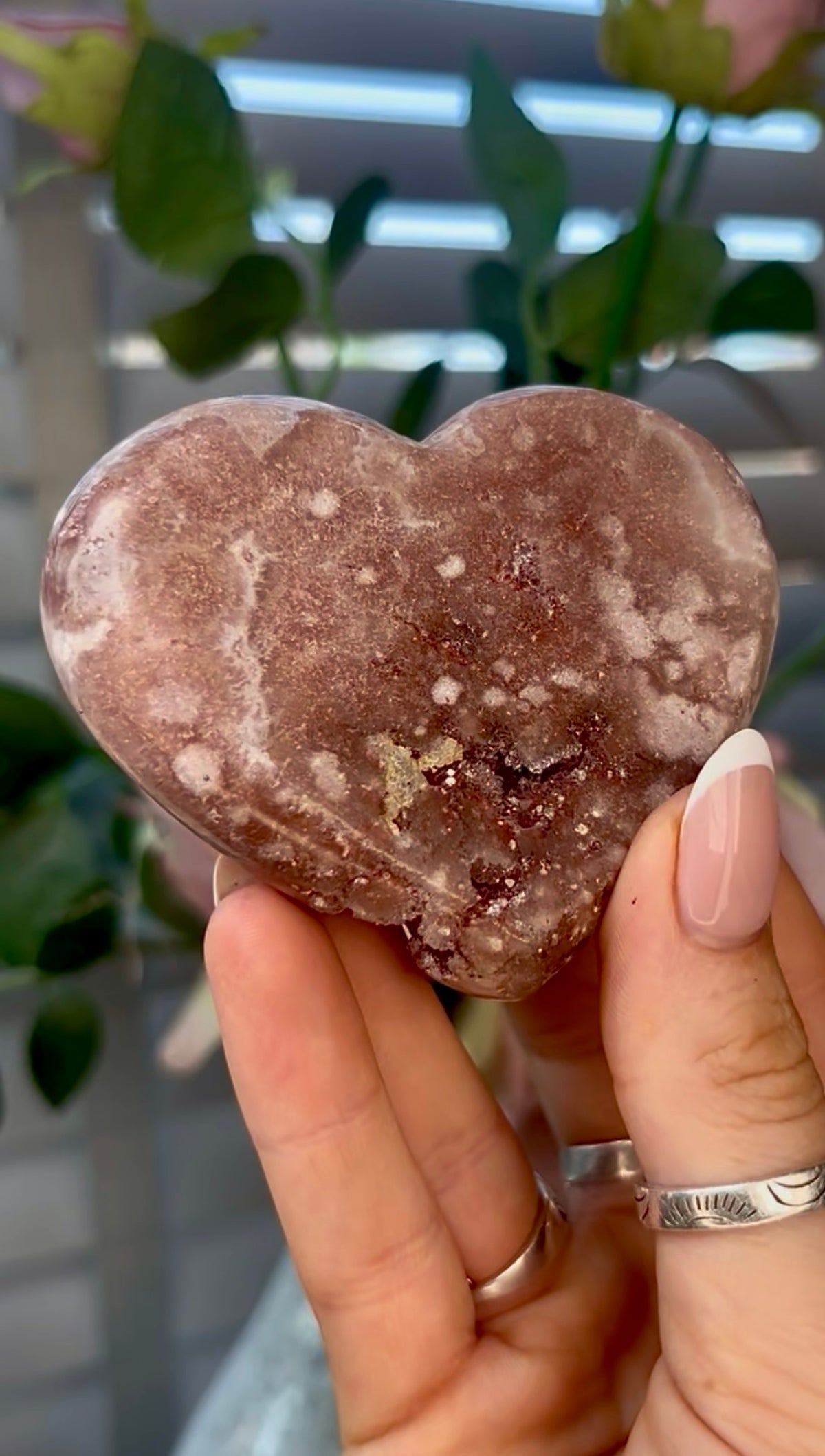 Gorgeous, pink amethyst heart - comes with stand