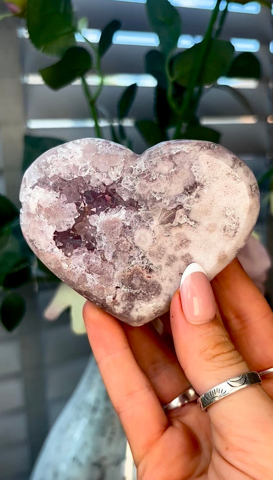Gorgeous, pink amethyst heart - comes with stand