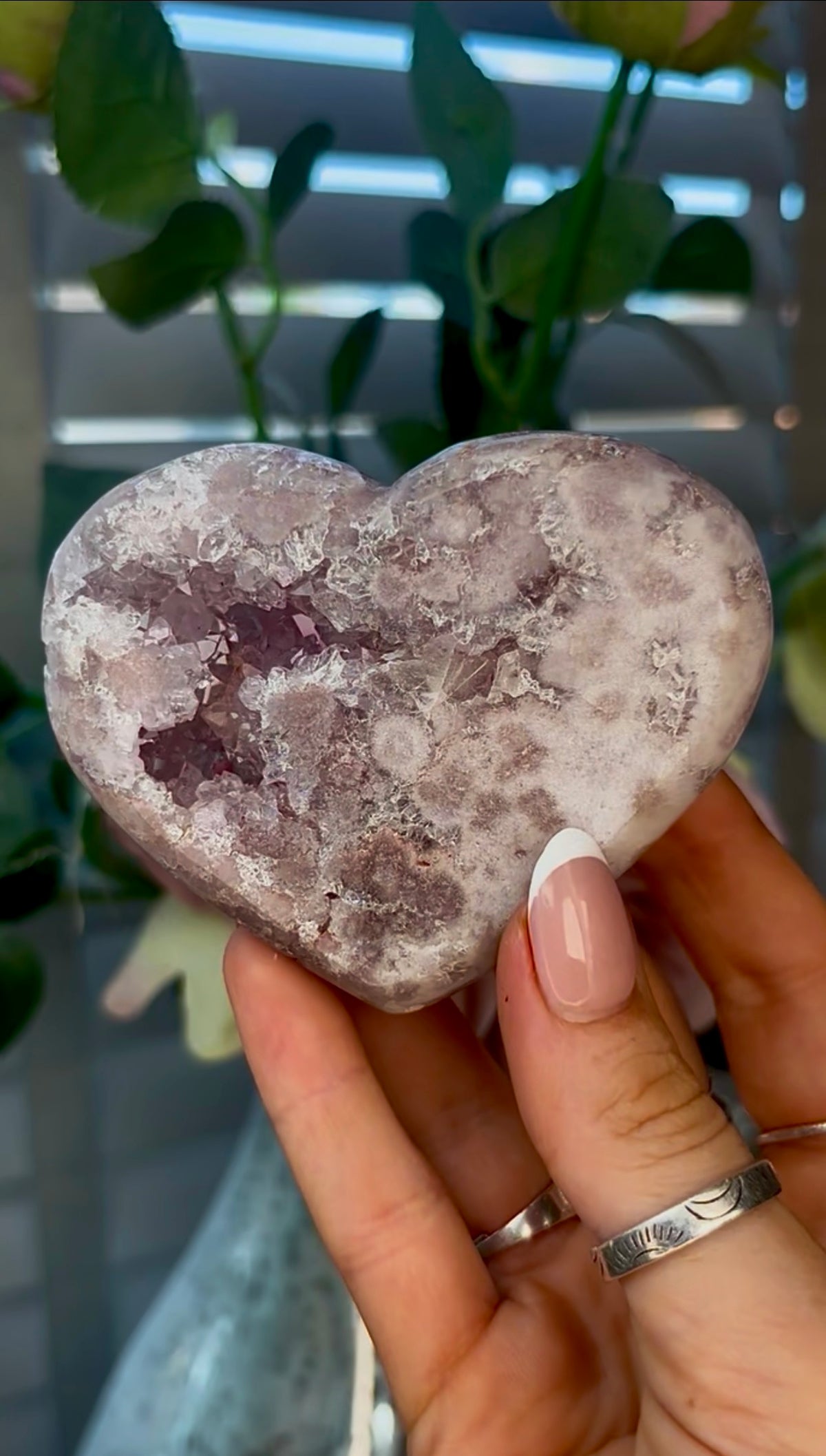 Gorgeous, pink amethyst heart - comes with stand