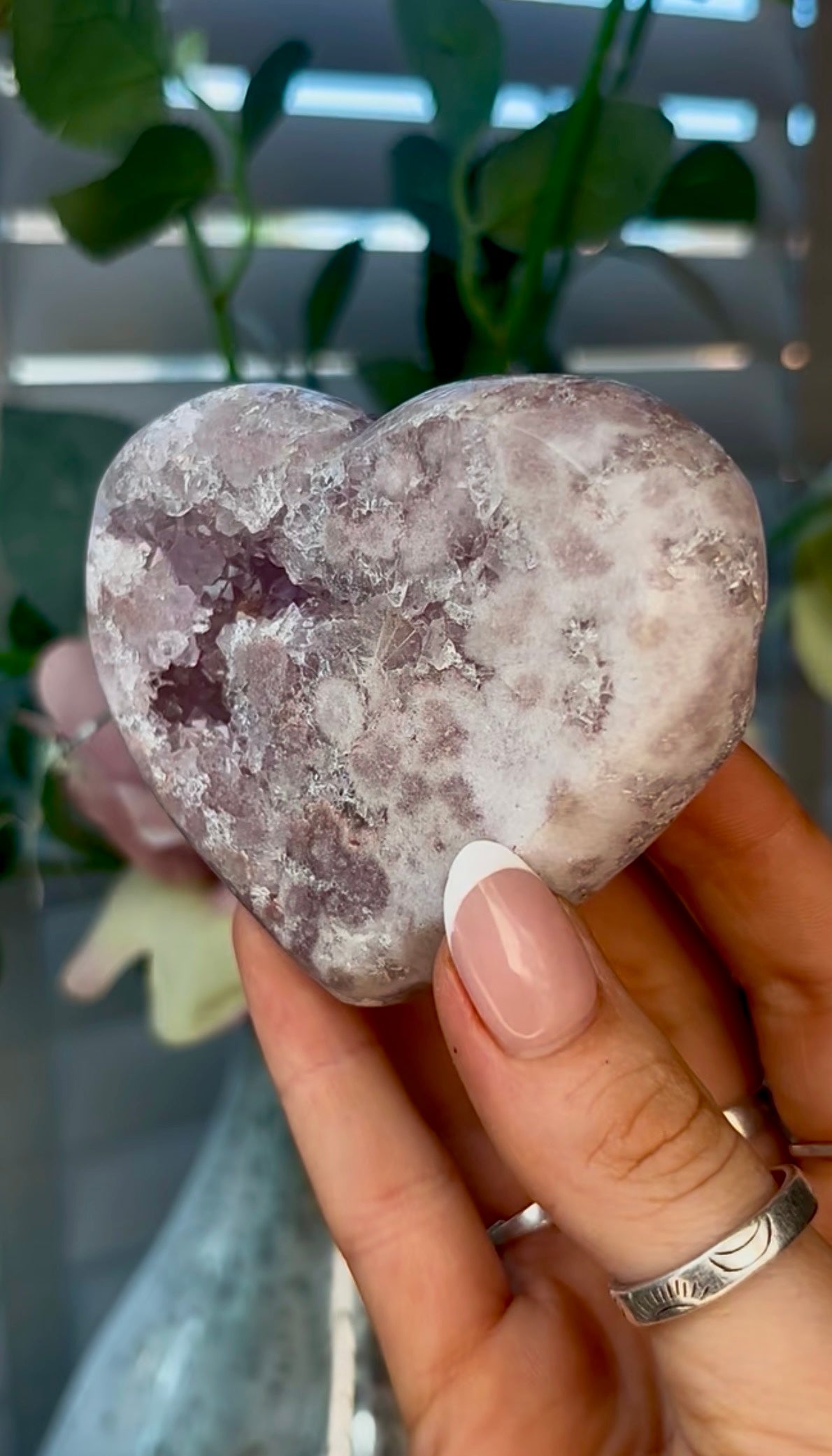 Gorgeous, pink amethyst heart - comes with stand