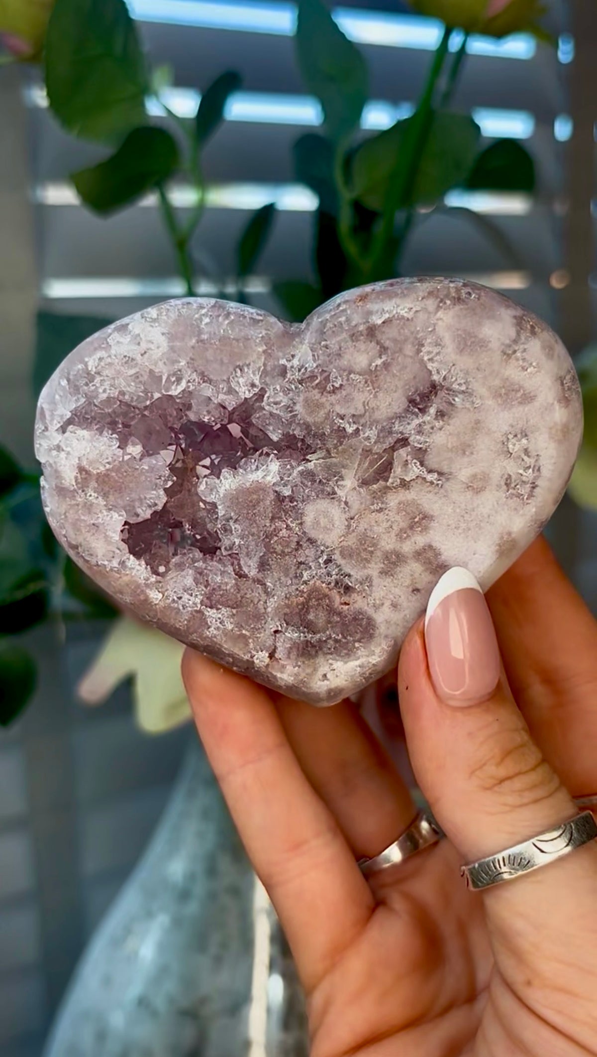 Gorgeous, pink amethyst heart - comes with stand