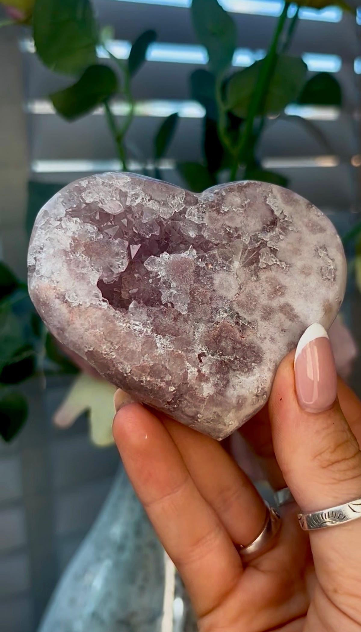 Gorgeous, pink amethyst heart - comes with stand