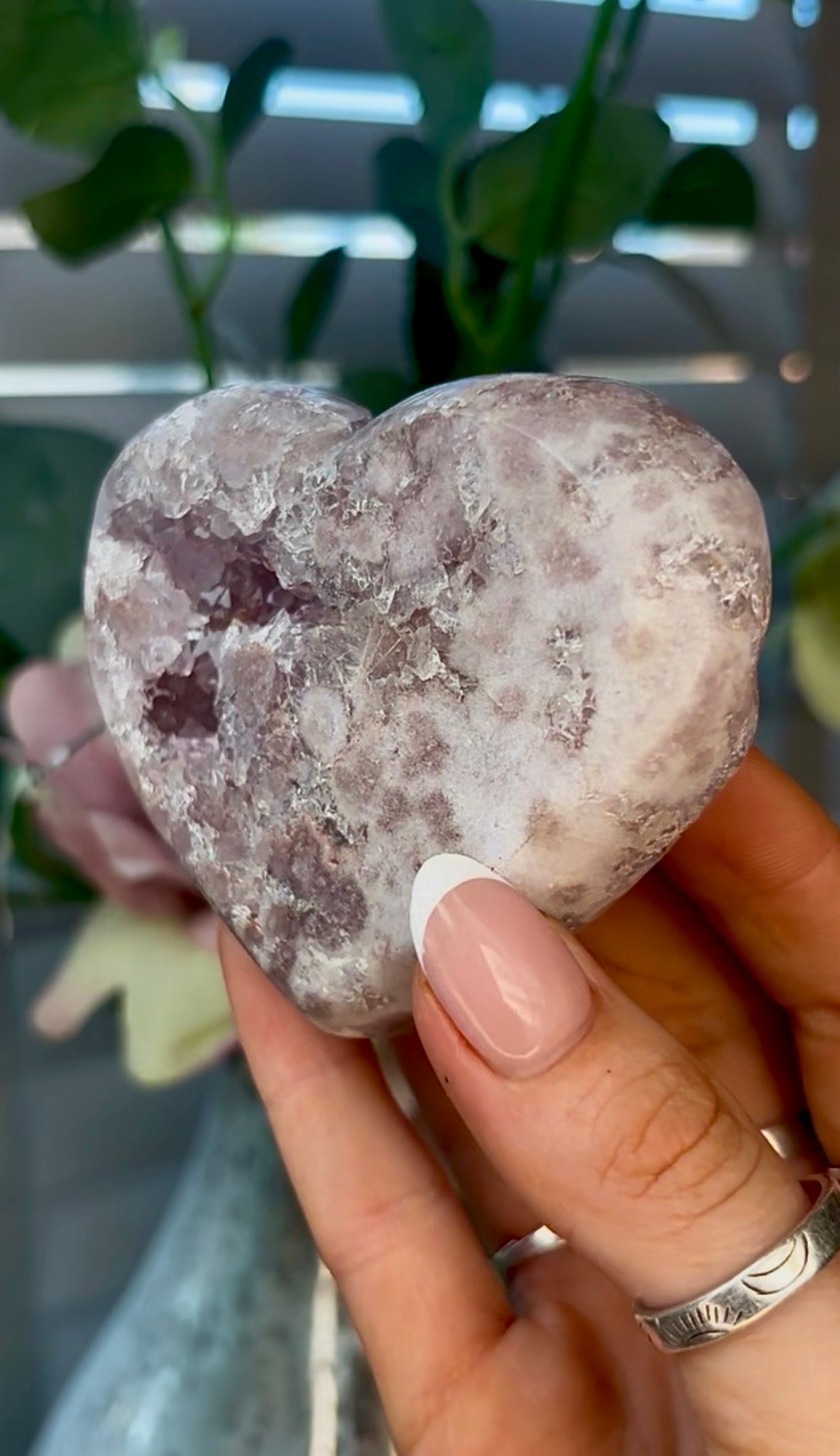 Gorgeous, pink amethyst heart - comes with stand