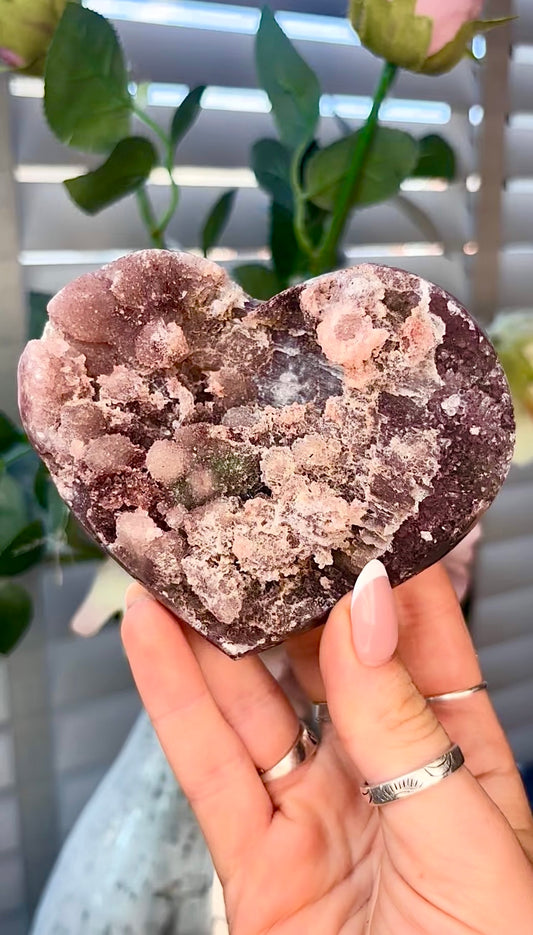 Gorgeous, pink amethyst heart - comes with stand