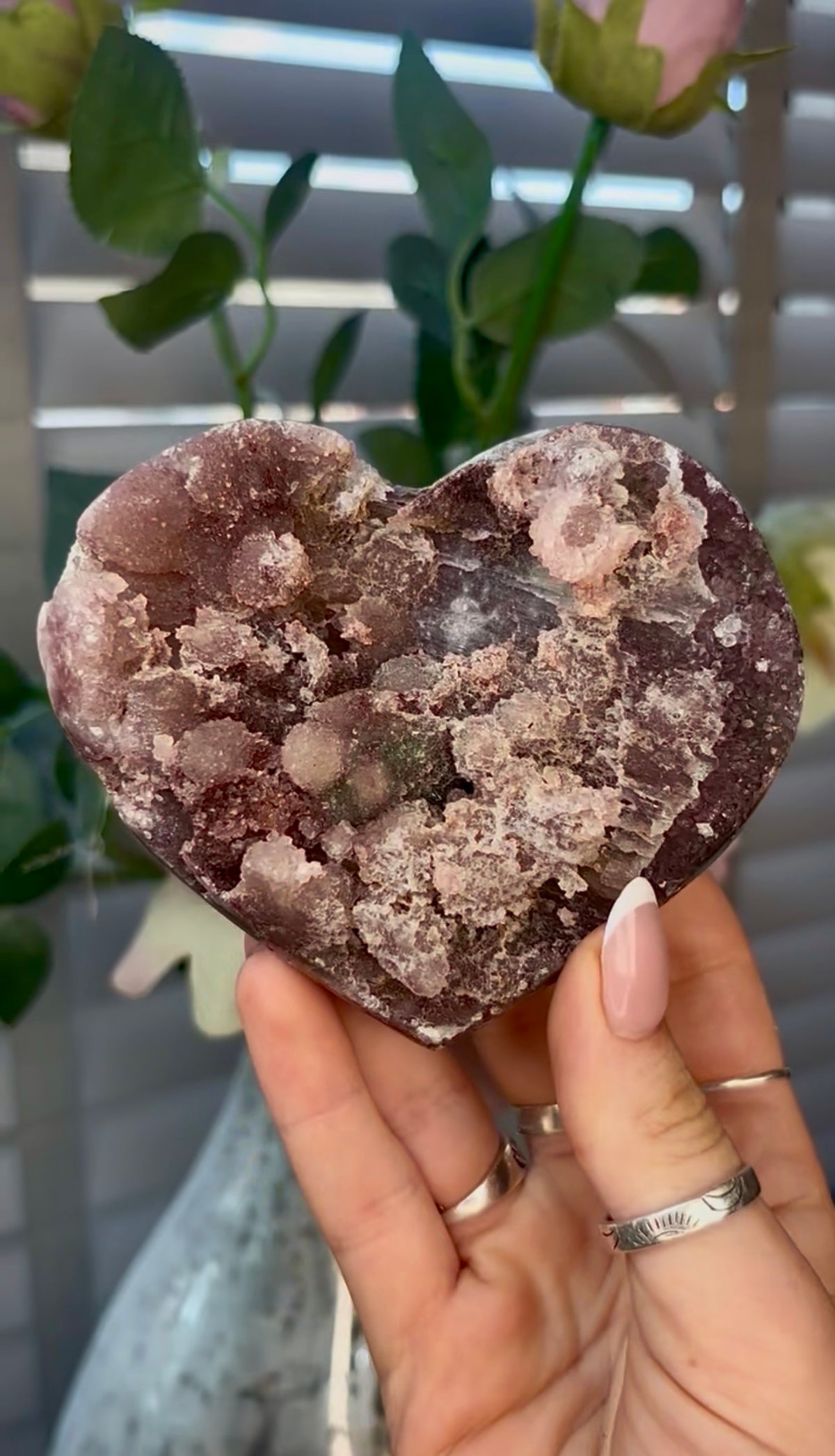 Gorgeous, pink amethyst heart - comes with stand