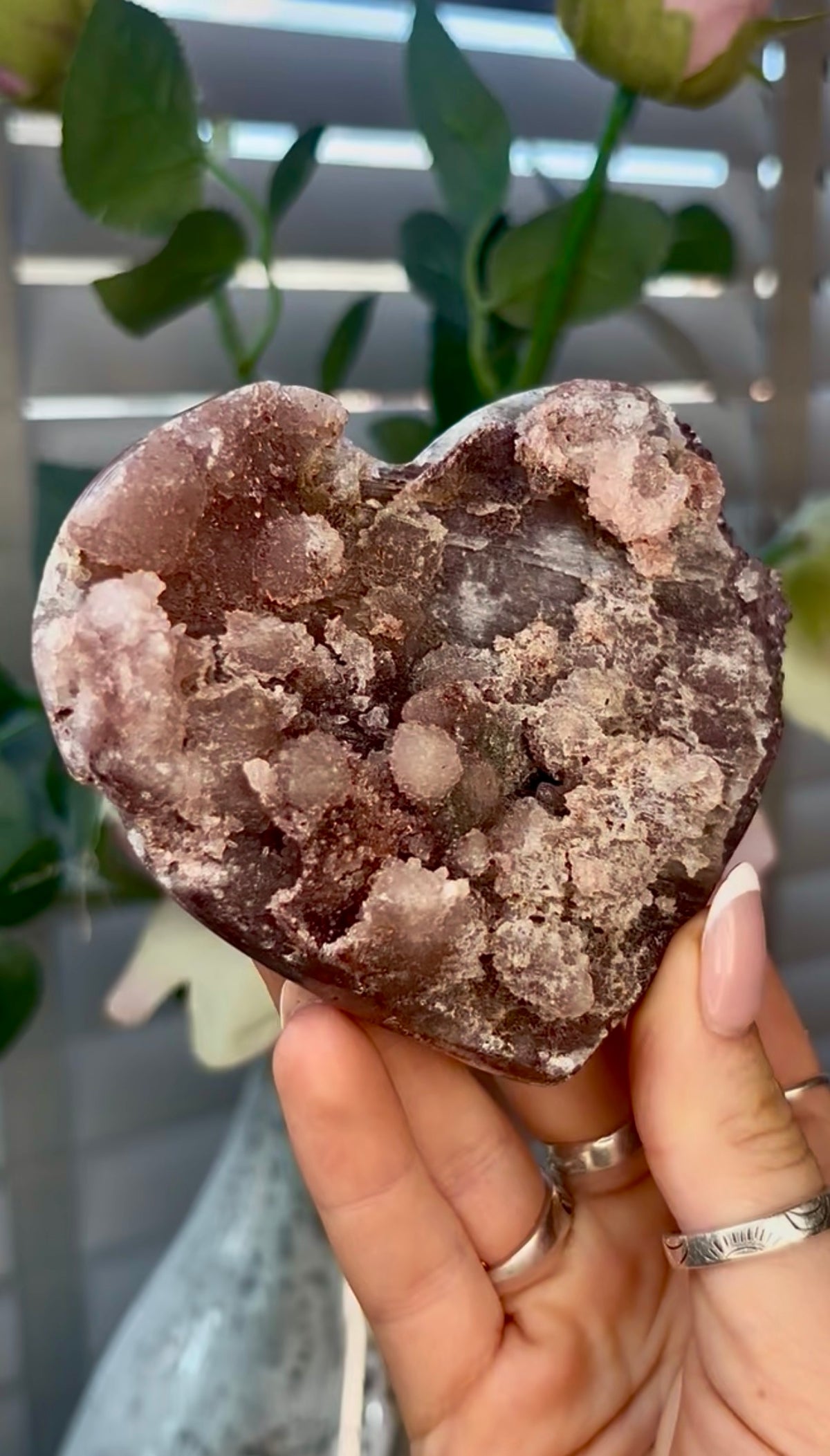 Gorgeous, pink amethyst heart - comes with stand