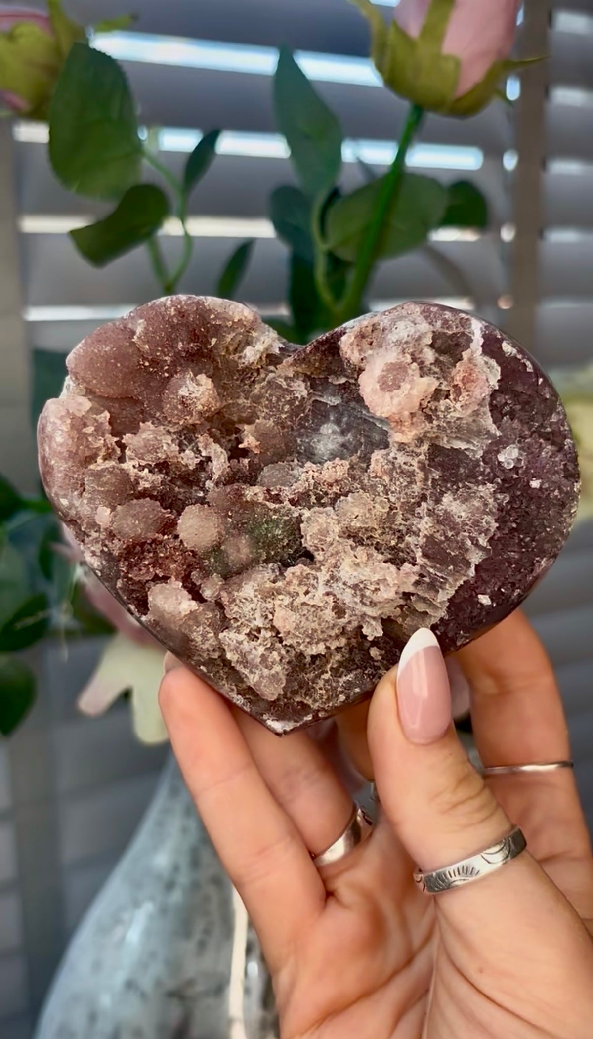 Gorgeous, pink amethyst heart - comes with stand