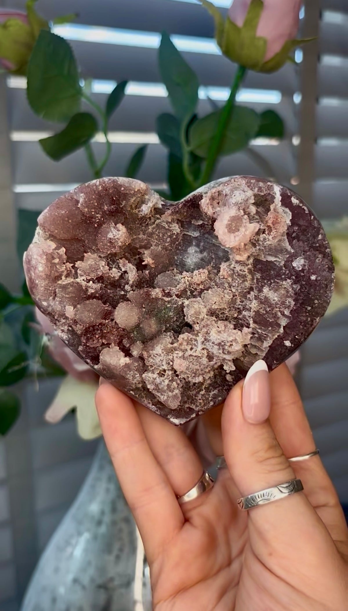 Gorgeous, pink amethyst heart - comes with stand