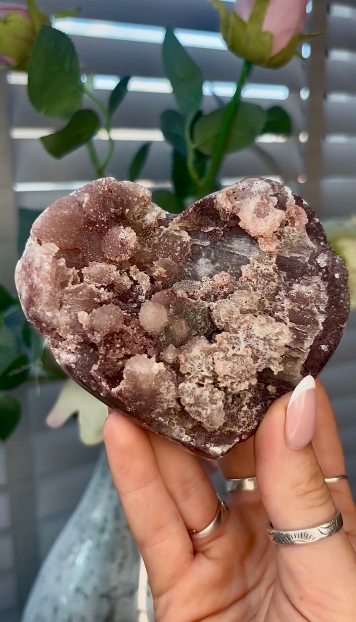 Gorgeous, pink amethyst heart - comes with stand