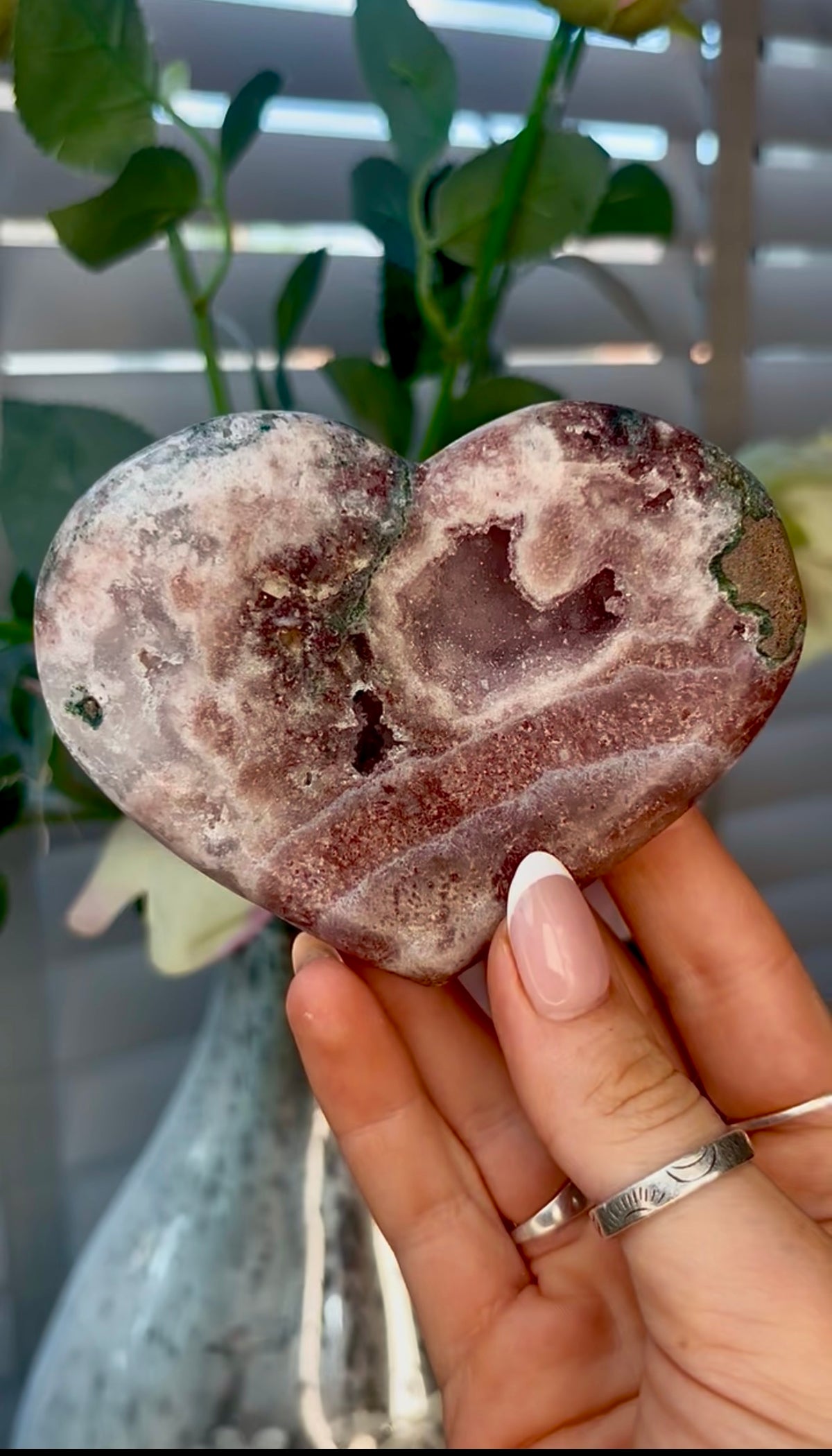 Gorgeous, pink amethyst heart - comes with stand