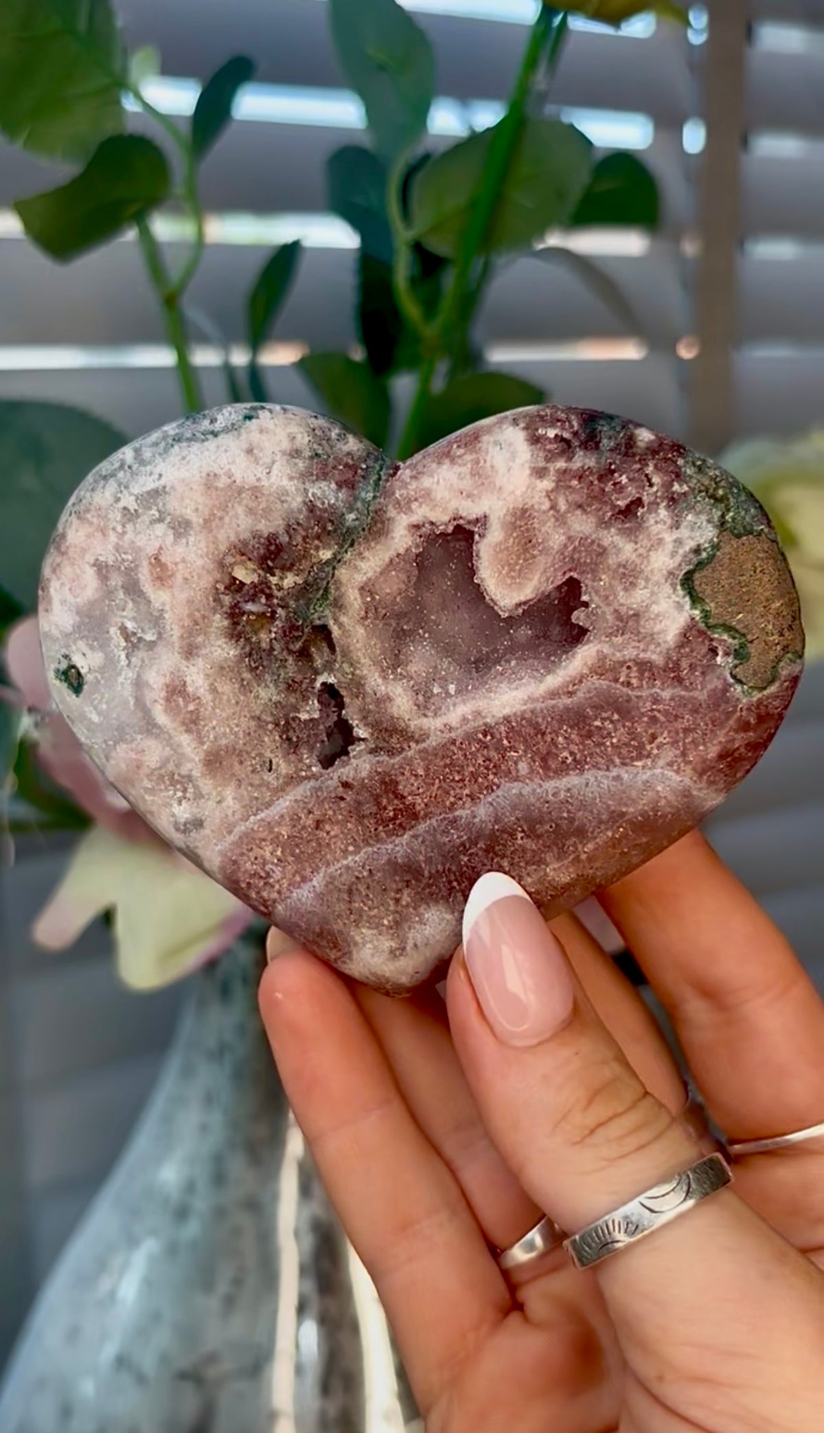 Gorgeous, pink amethyst heart - comes with stand