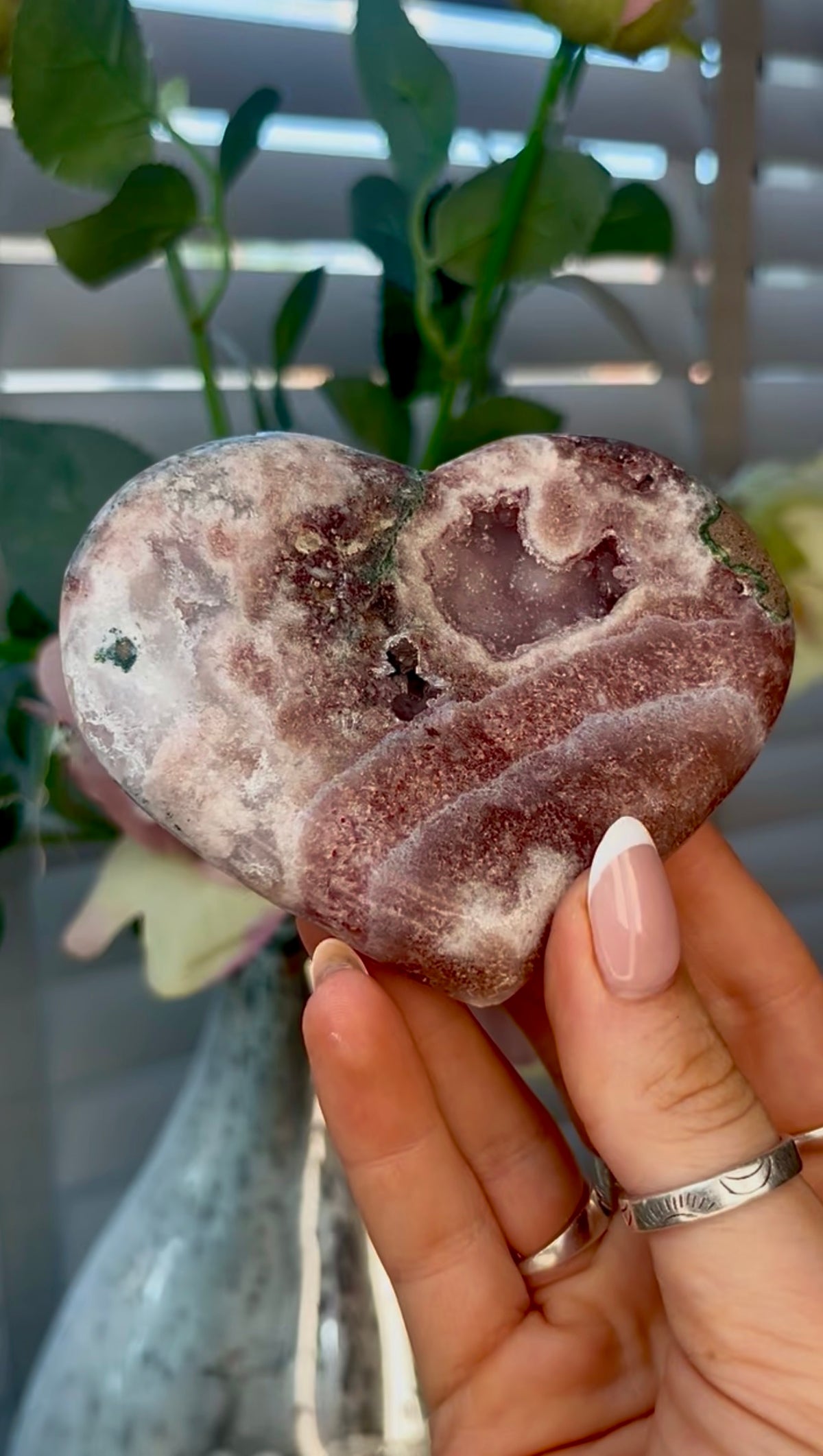 Gorgeous, pink amethyst heart - comes with stand