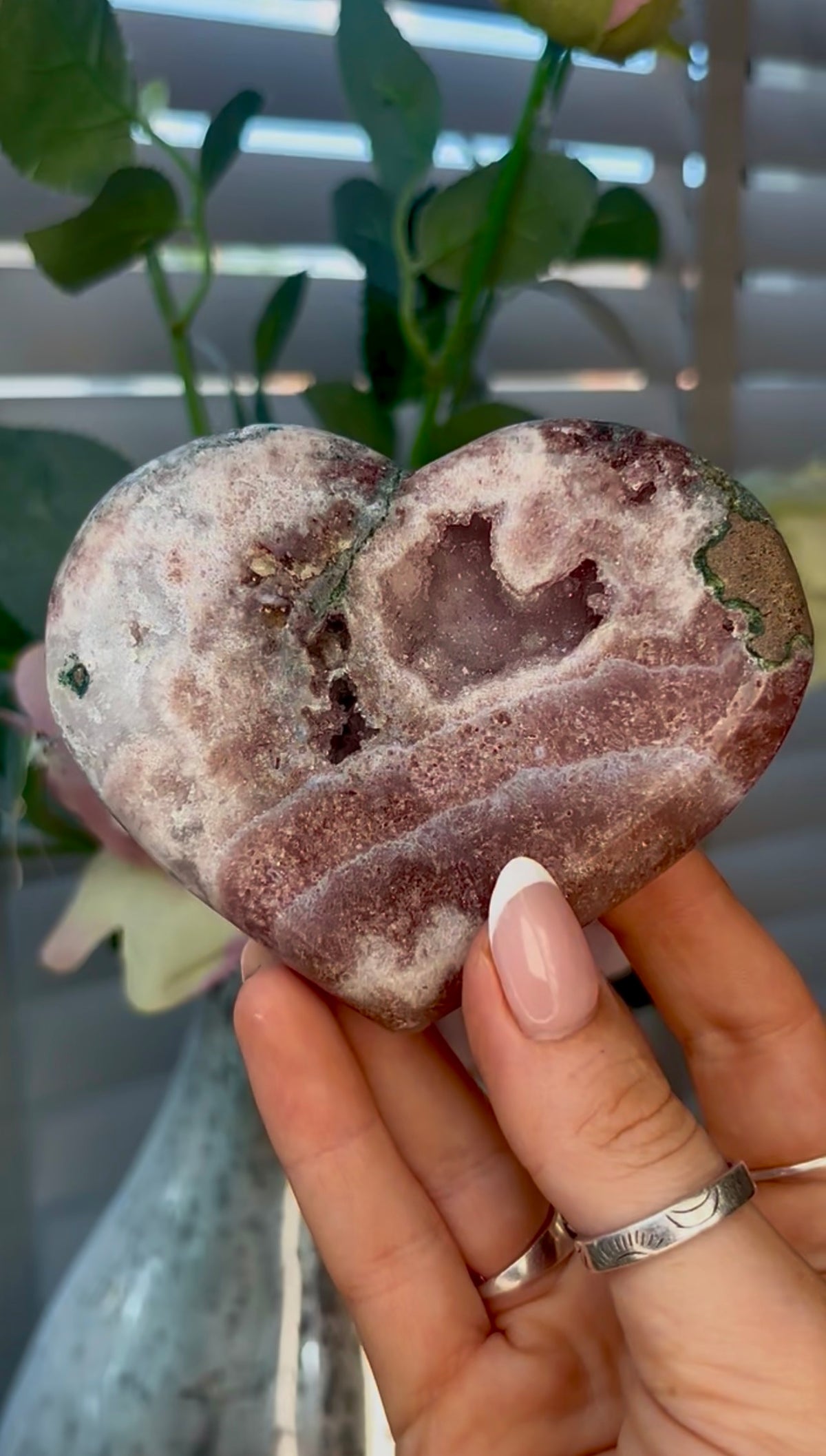 Gorgeous, pink amethyst heart - comes with stand