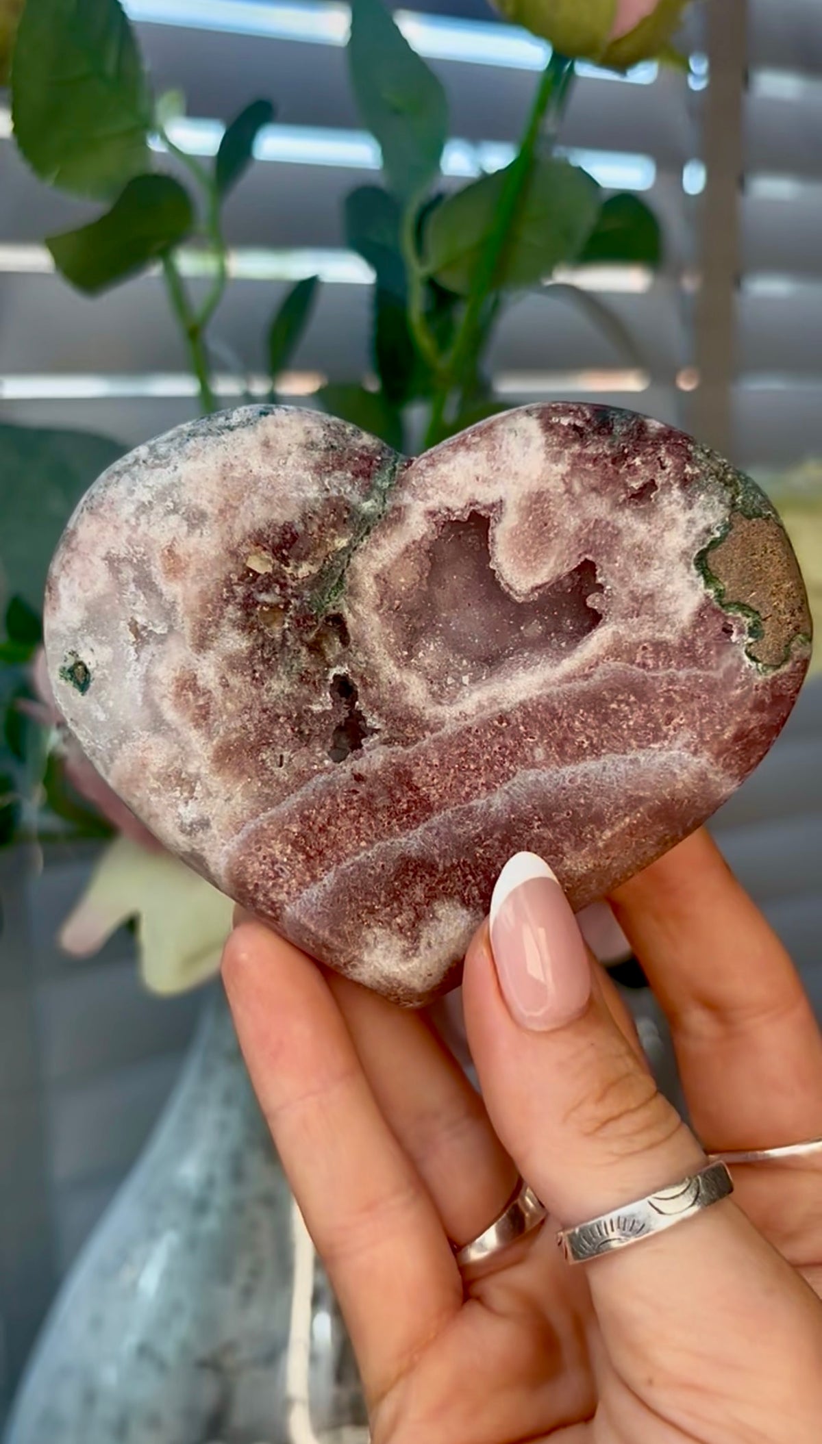 Gorgeous, pink amethyst heart - comes with stand
