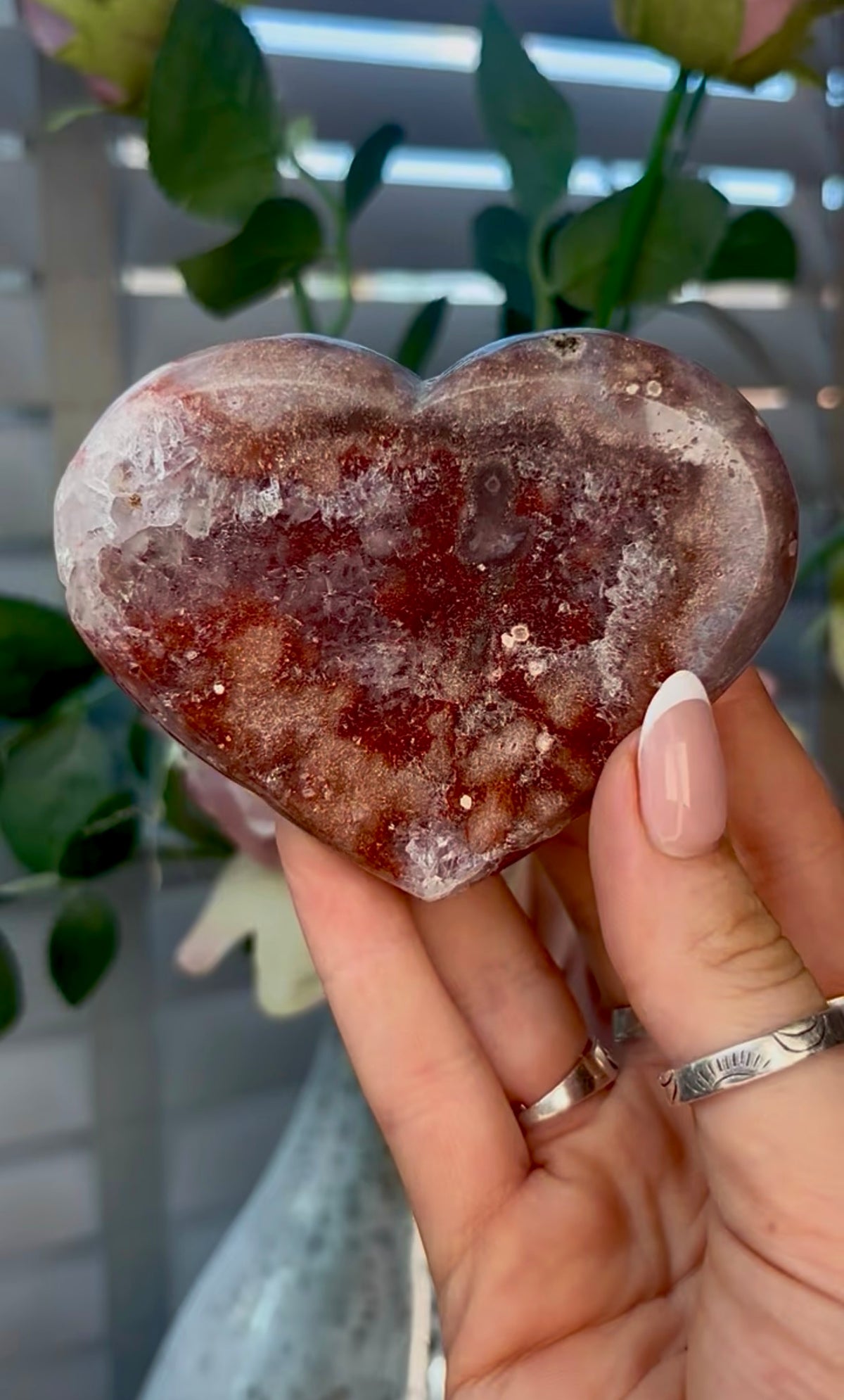 Gorgeous, pink amethyst heart - comes with stand