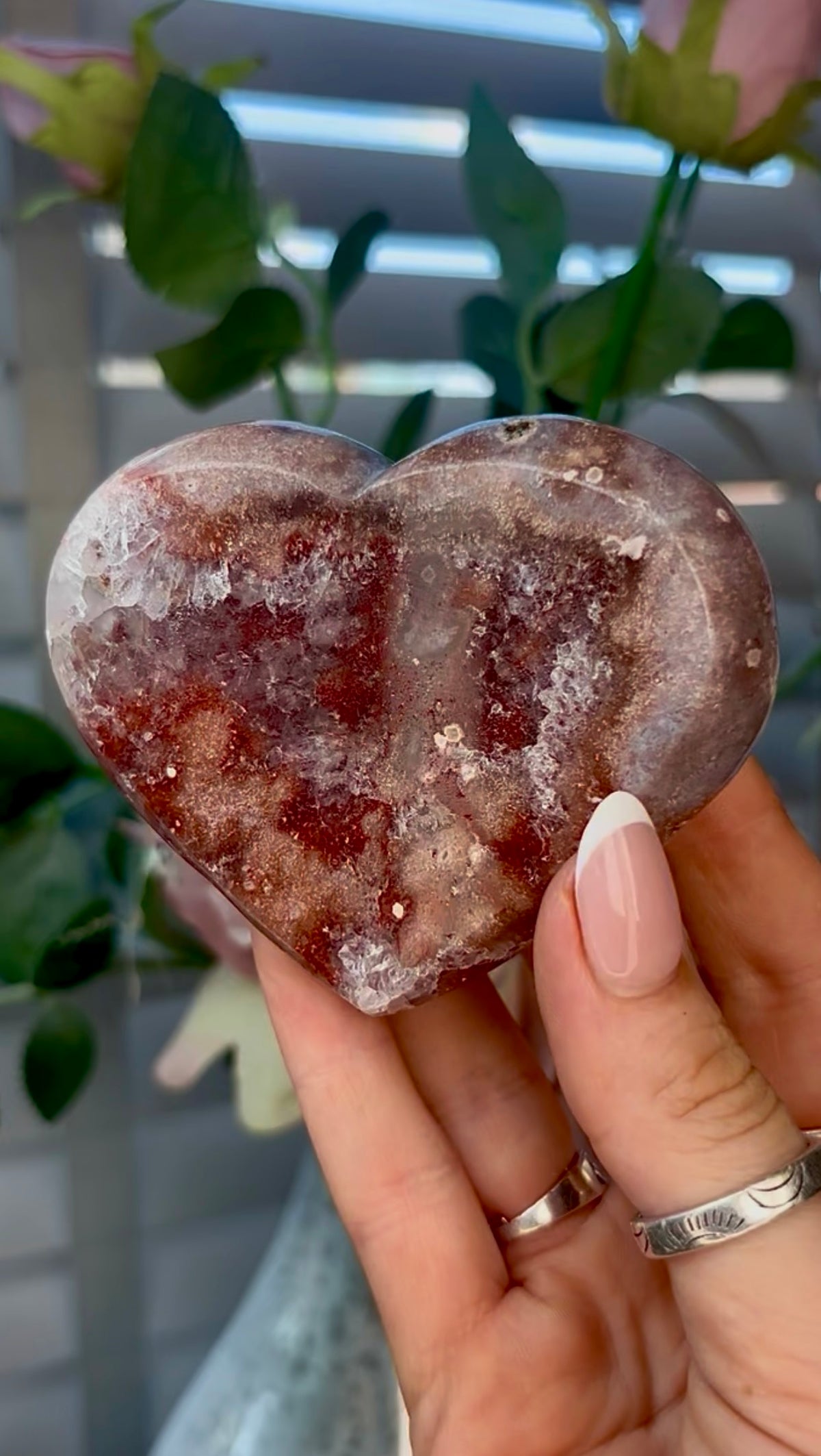 Gorgeous, pink amethyst heart - comes with stand