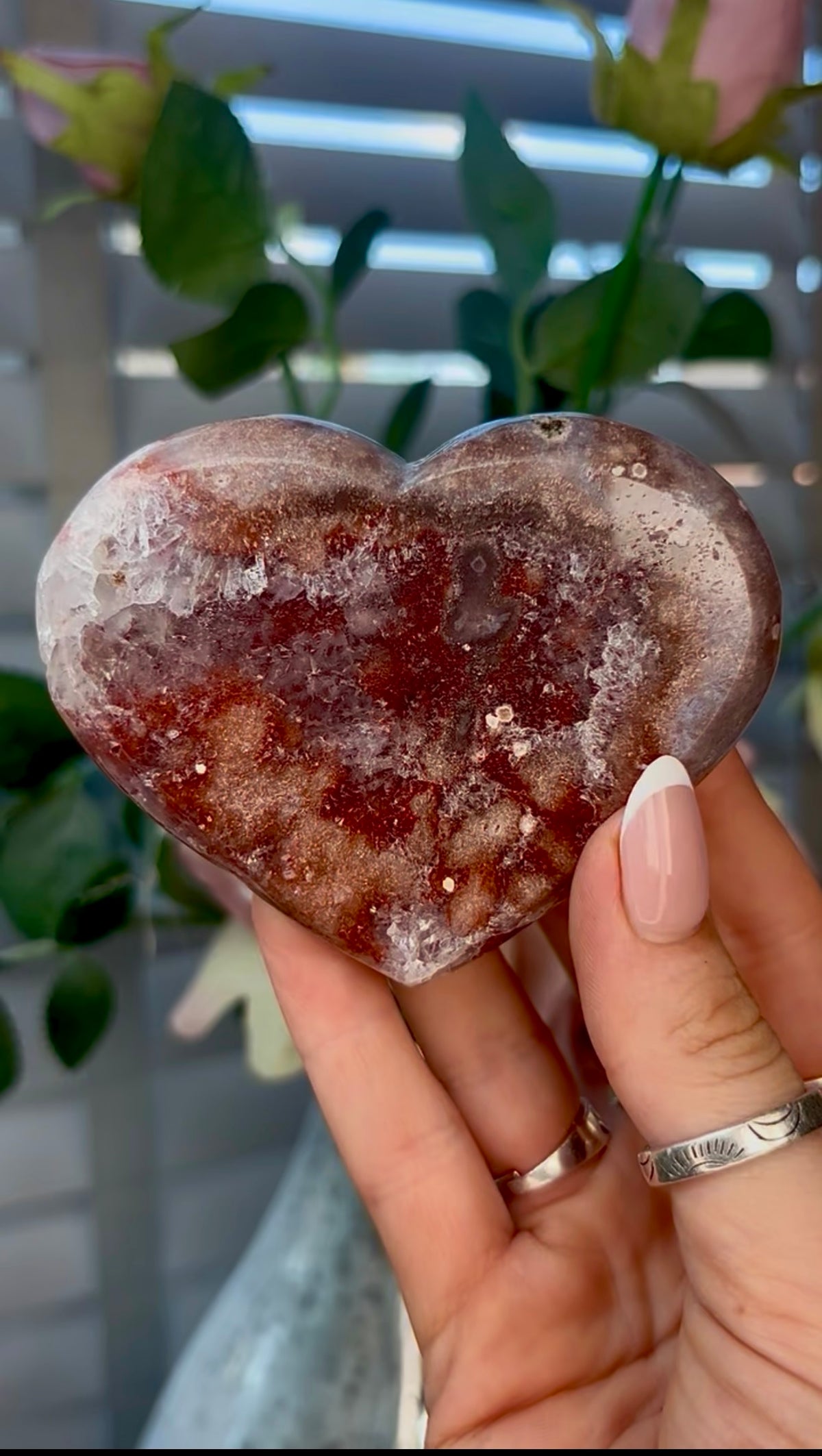 Gorgeous, pink amethyst heart - comes with stand