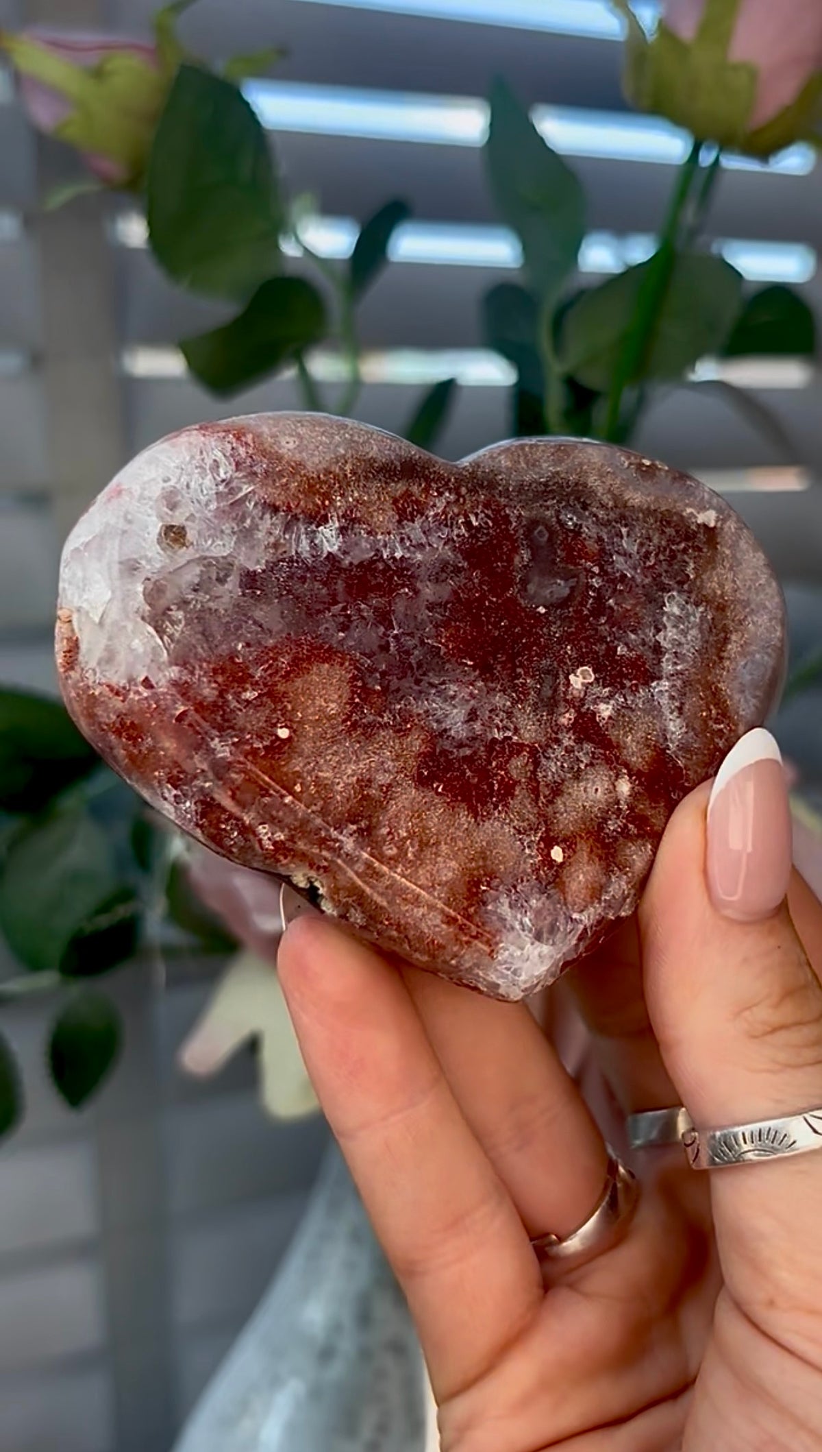 Gorgeous, pink amethyst heart - comes with stand