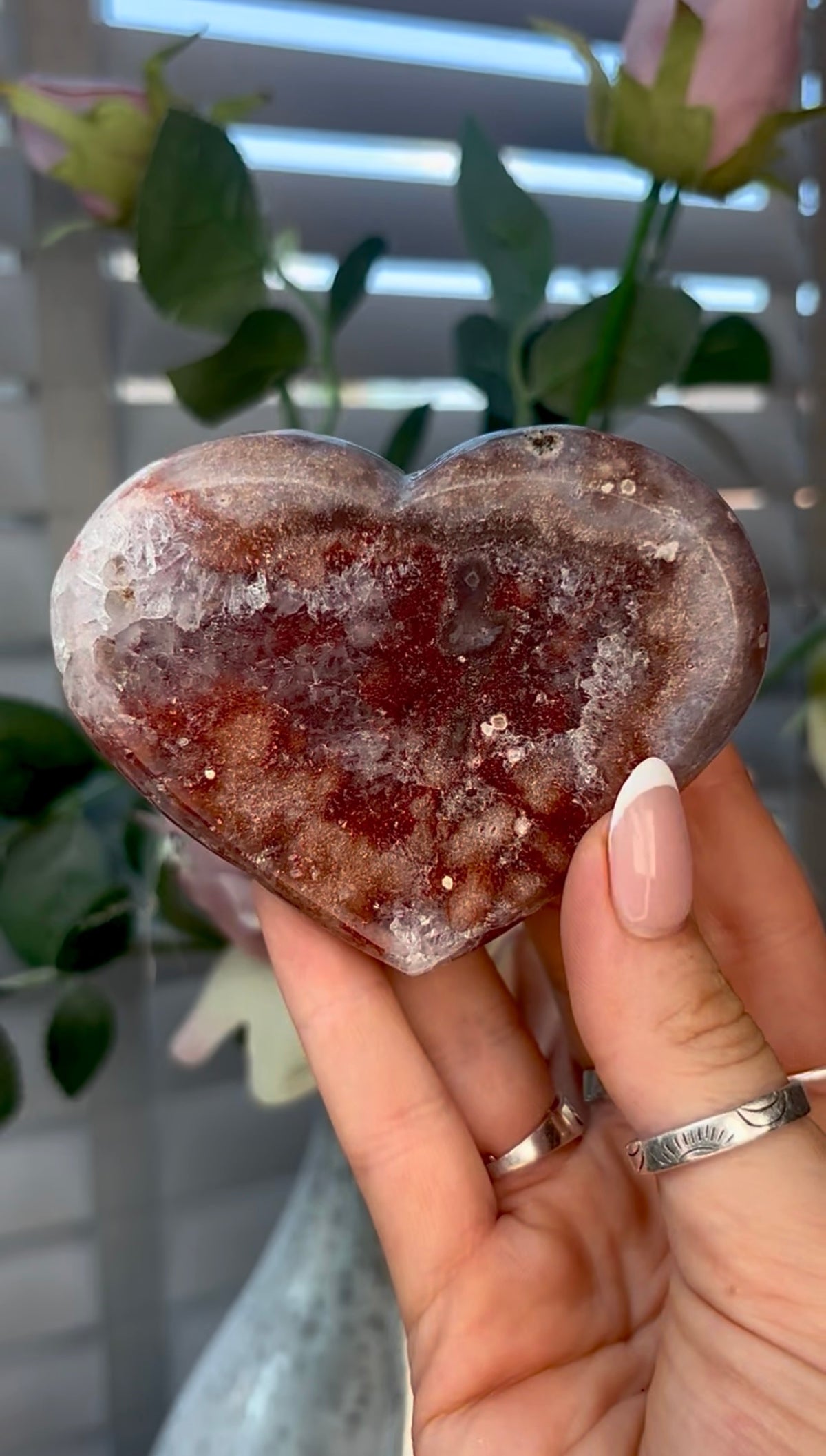 Gorgeous, pink amethyst heart - comes with stand