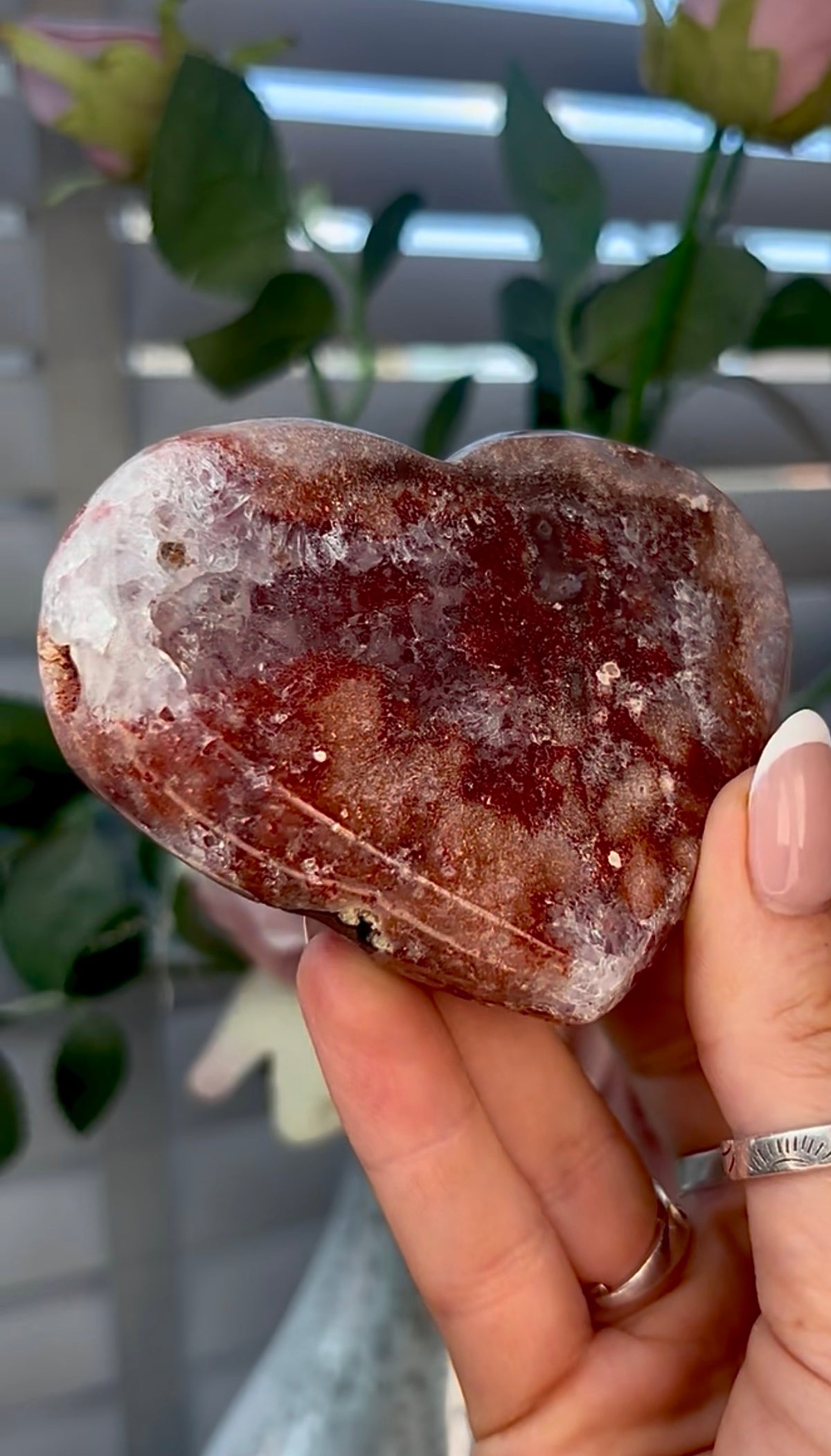 Gorgeous, pink amethyst heart - comes with stand