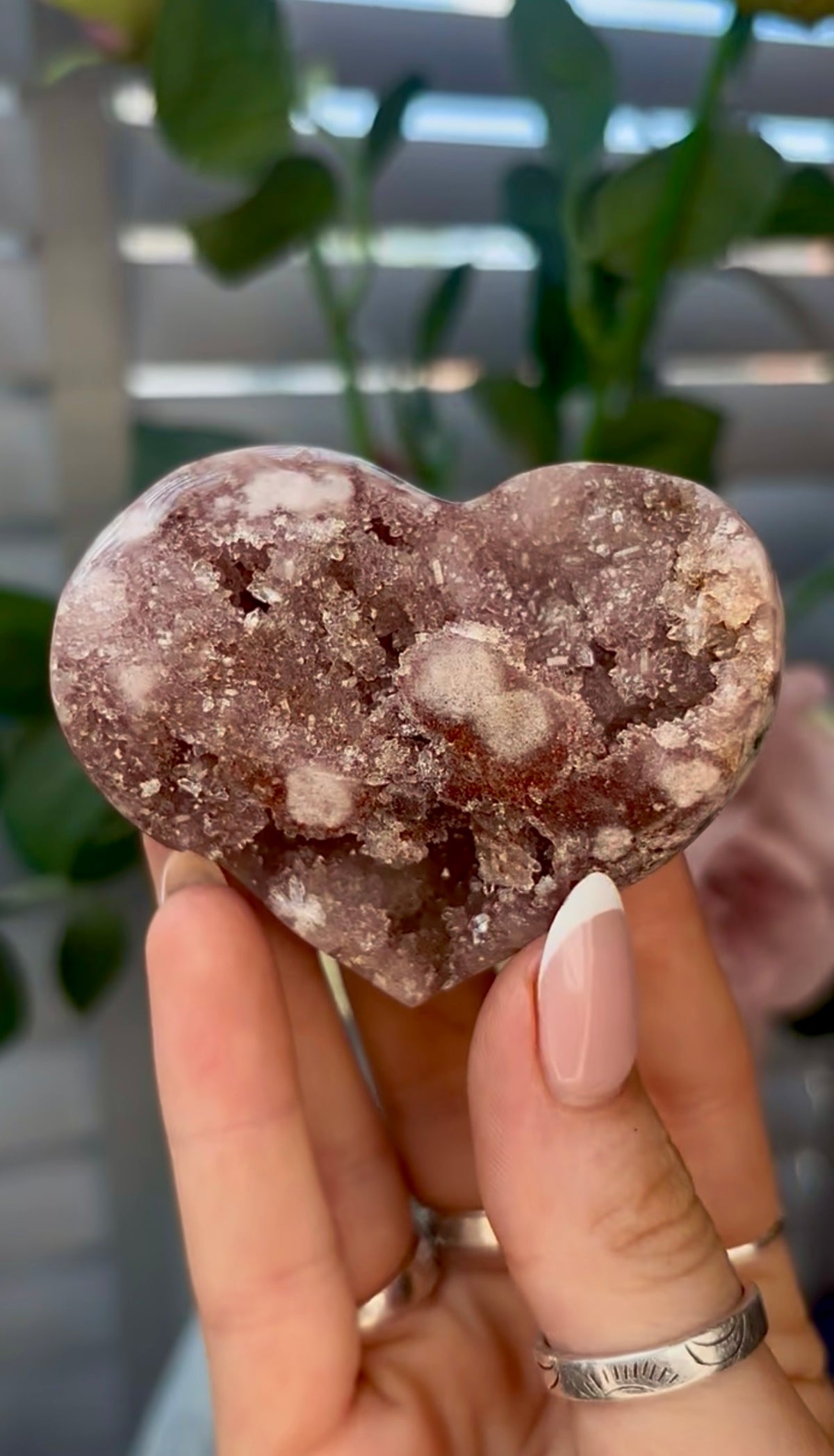 Gorgeous, pink amethyst heart - comes with stand