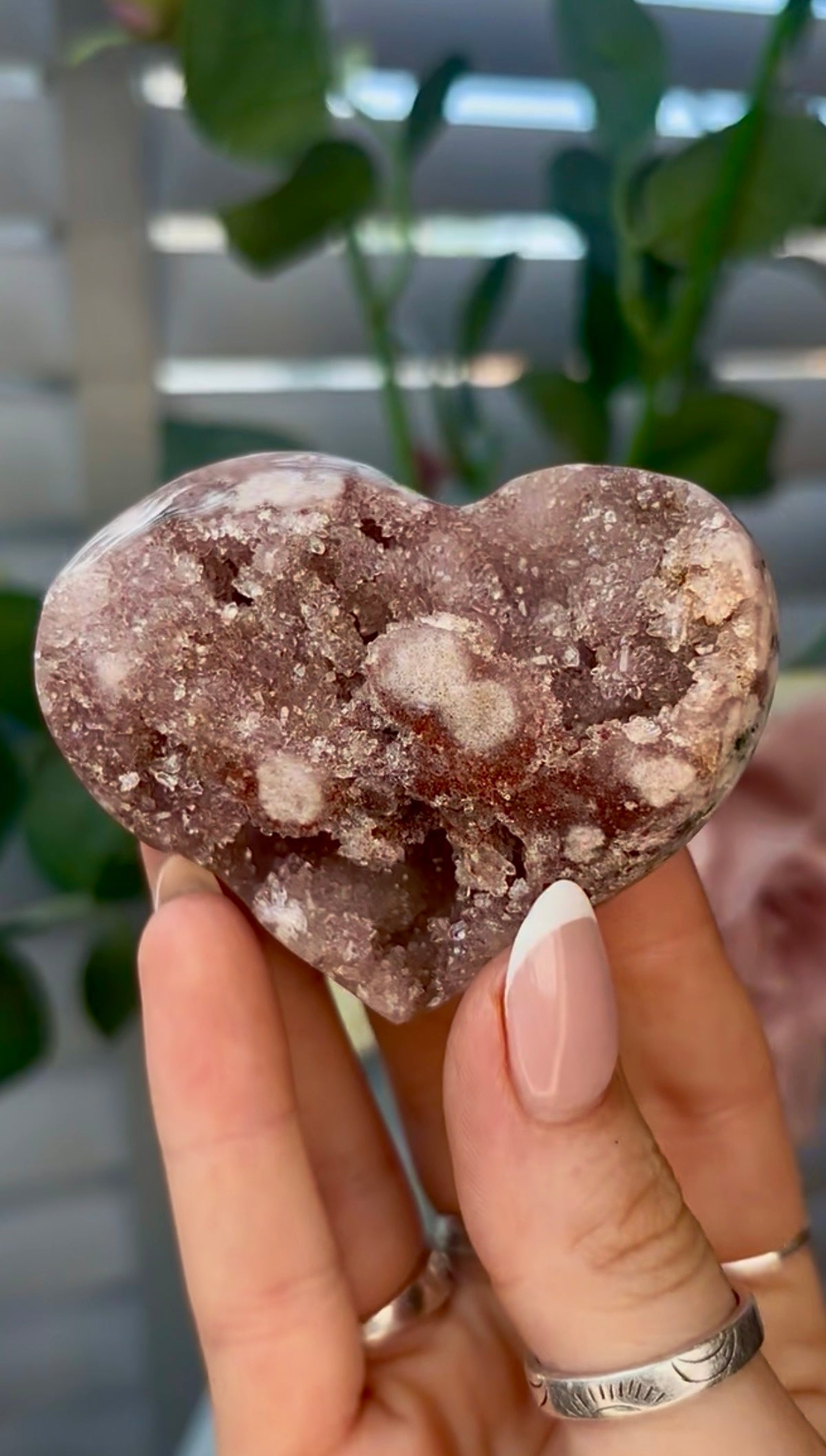 Gorgeous, pink amethyst heart - comes with stand