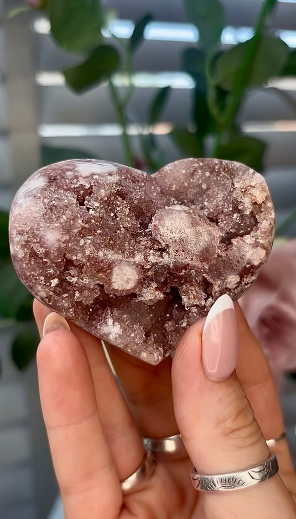 Gorgeous, pink amethyst heart - comes with stand