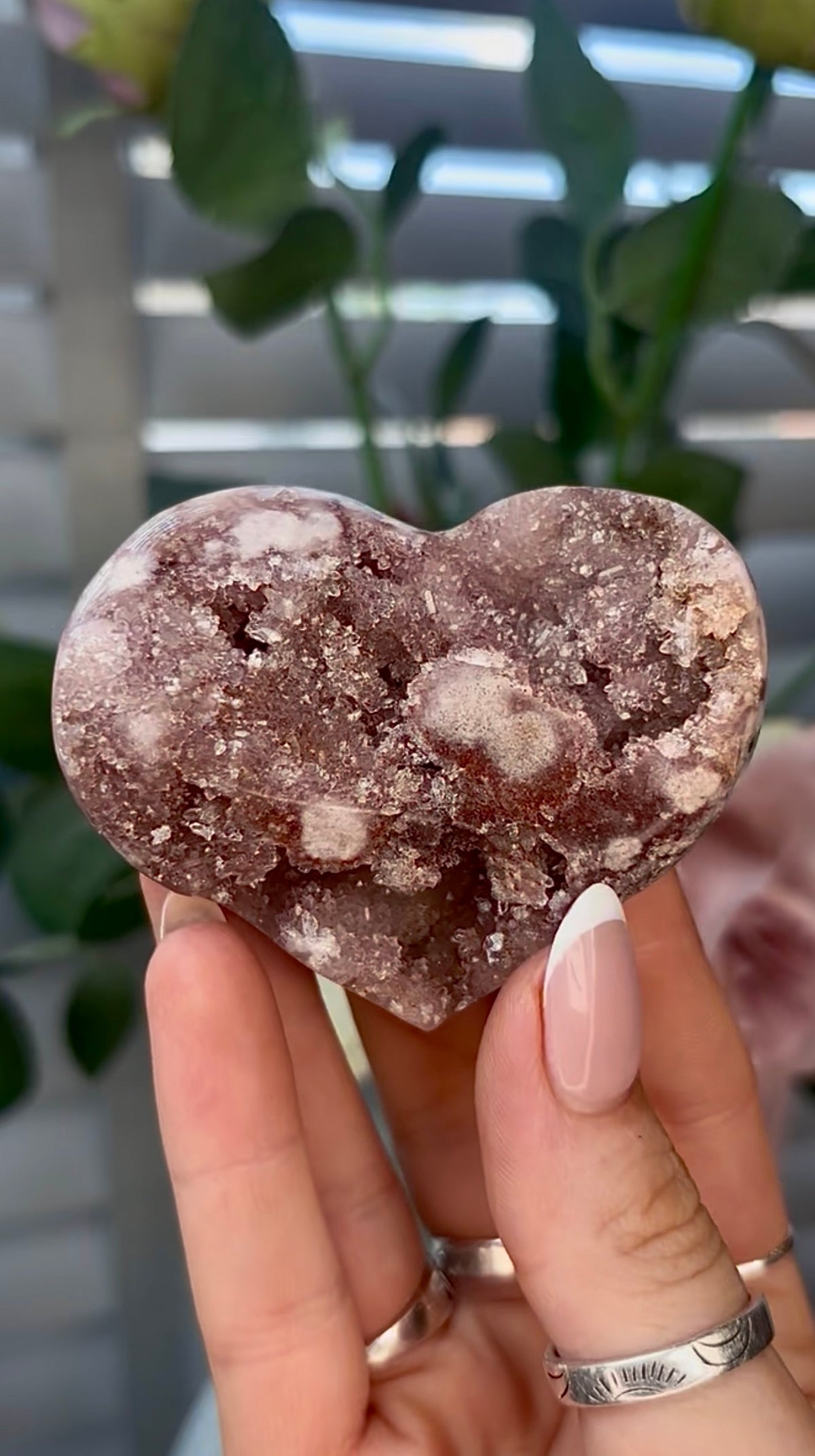 Gorgeous, pink amethyst heart - comes with stand