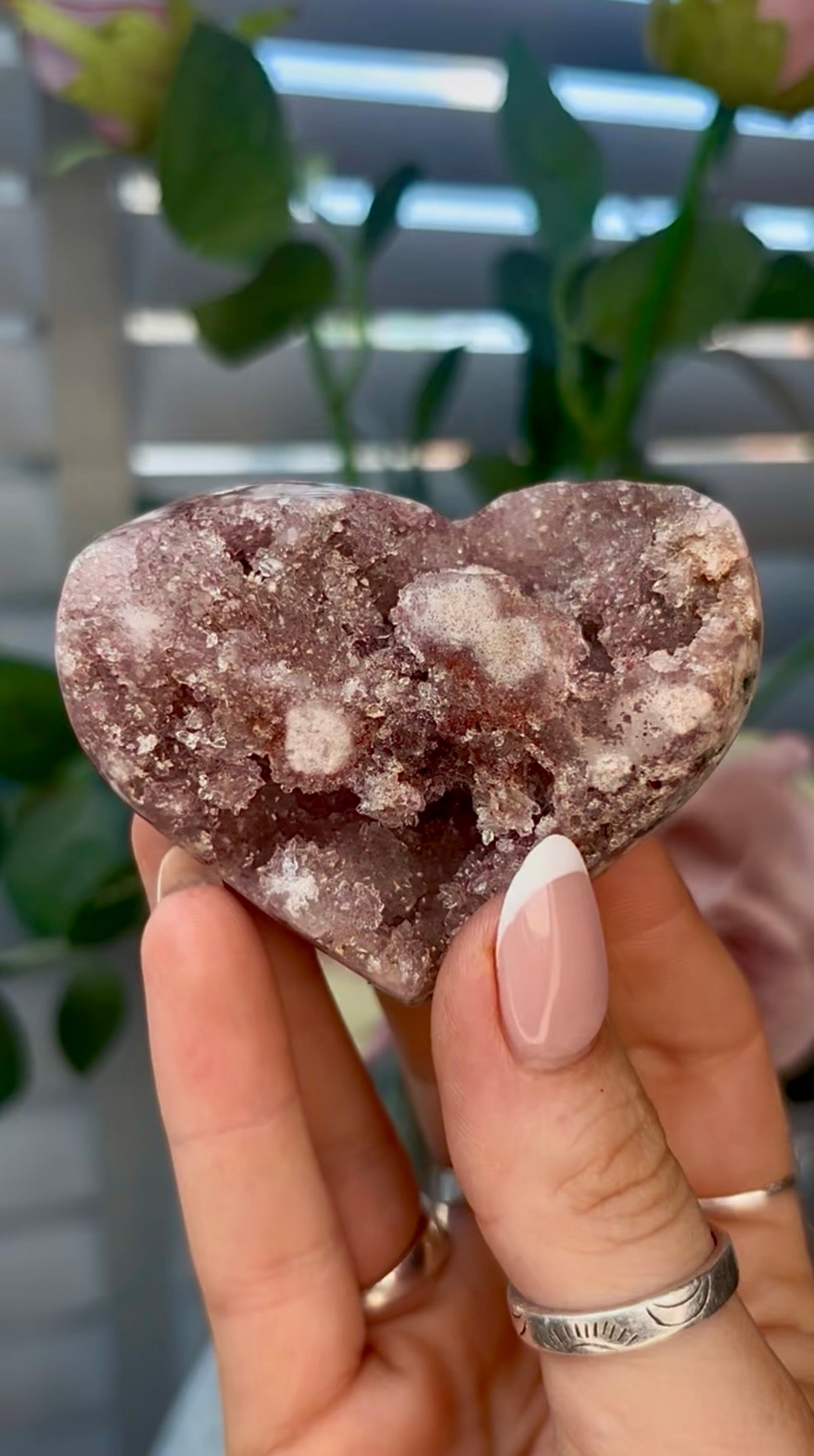 Gorgeous, pink amethyst heart - comes with stand