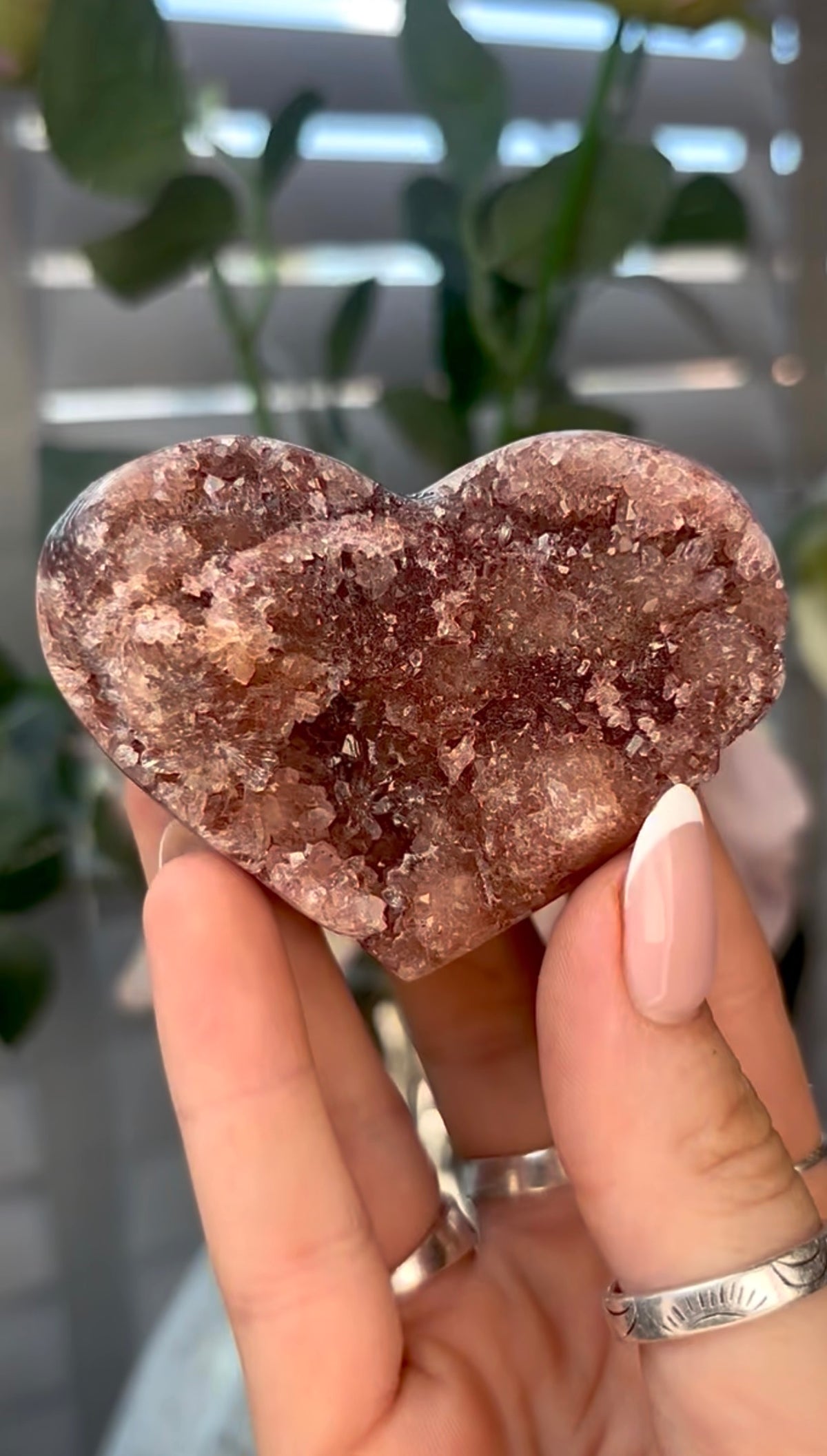 Gorgeous, pink amethyst heart - comes with stand