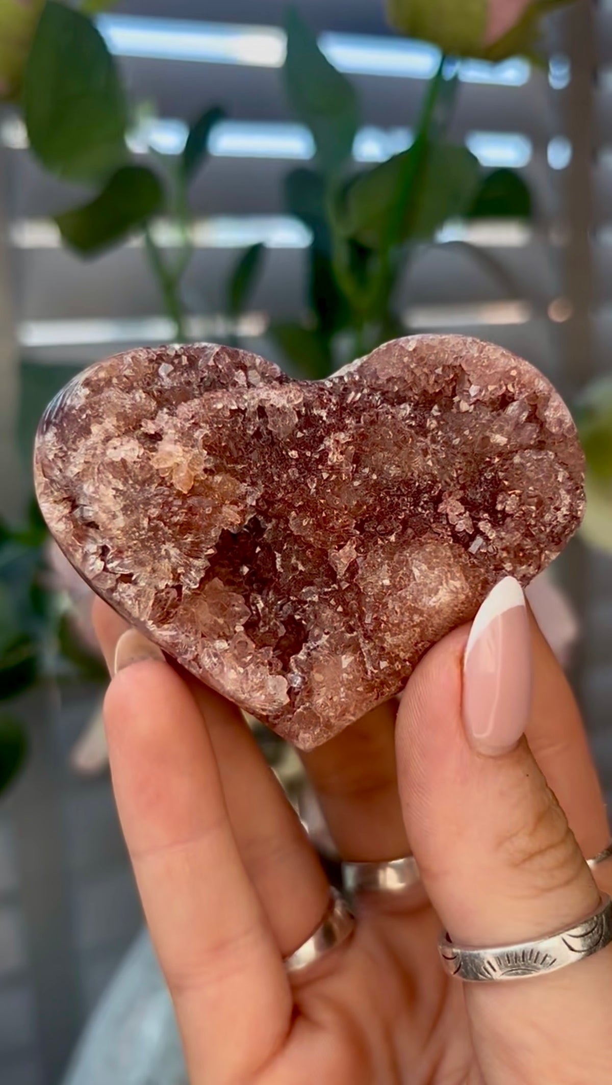 Gorgeous, pink amethyst heart - comes with stand