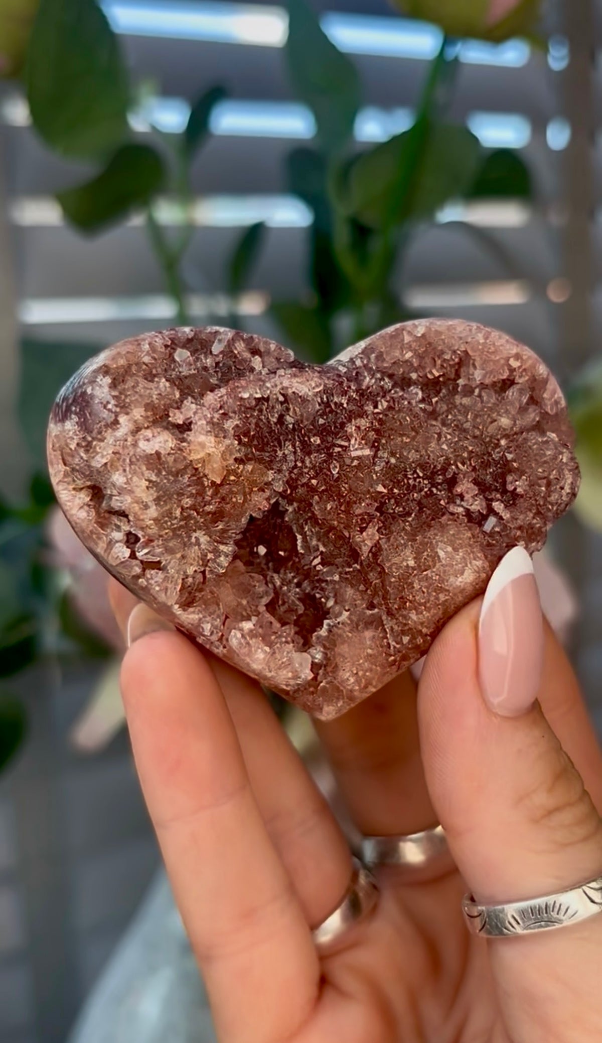 Gorgeous, pink amethyst heart - comes with stand