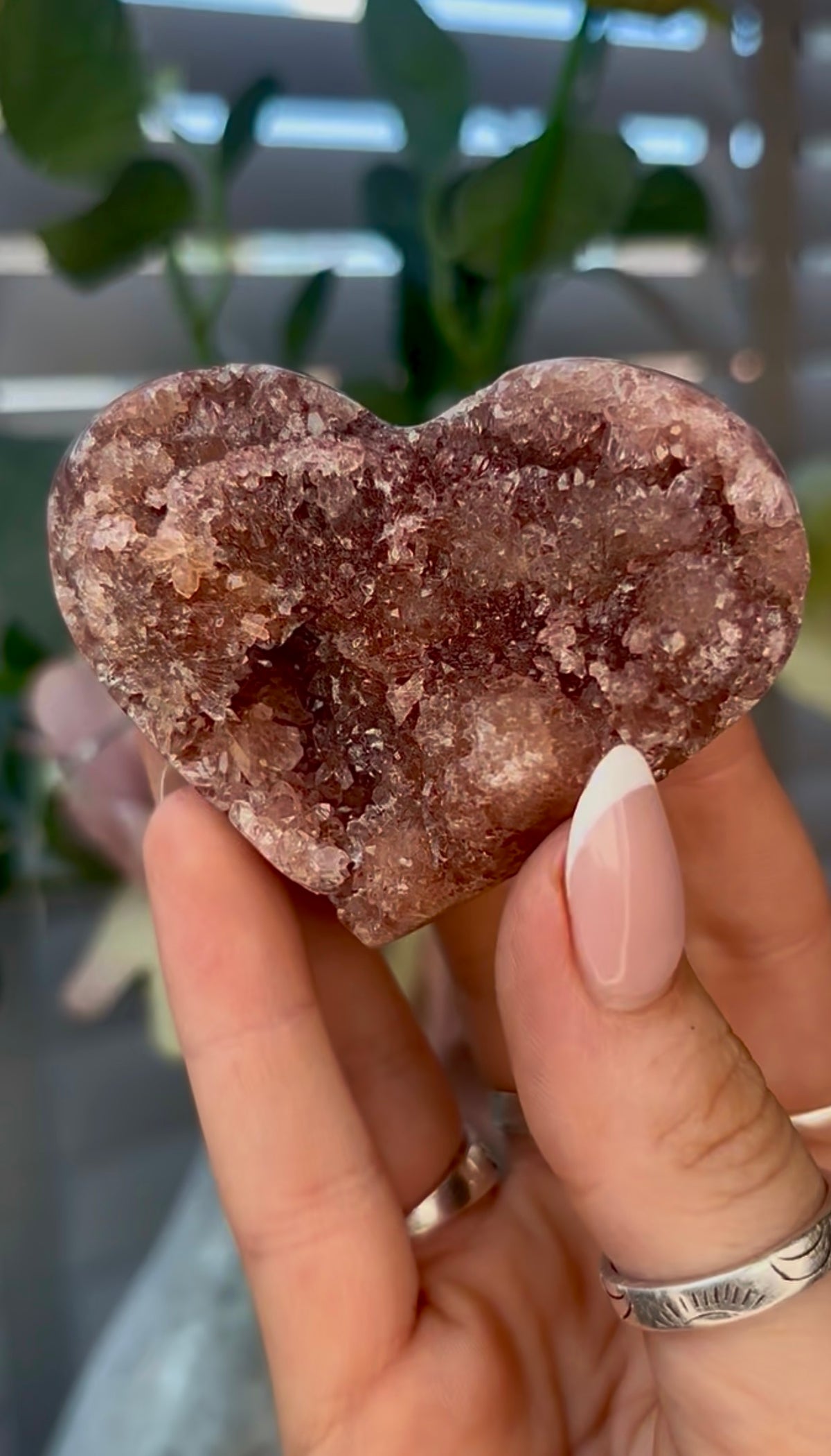 Gorgeous, pink amethyst heart - comes with stand