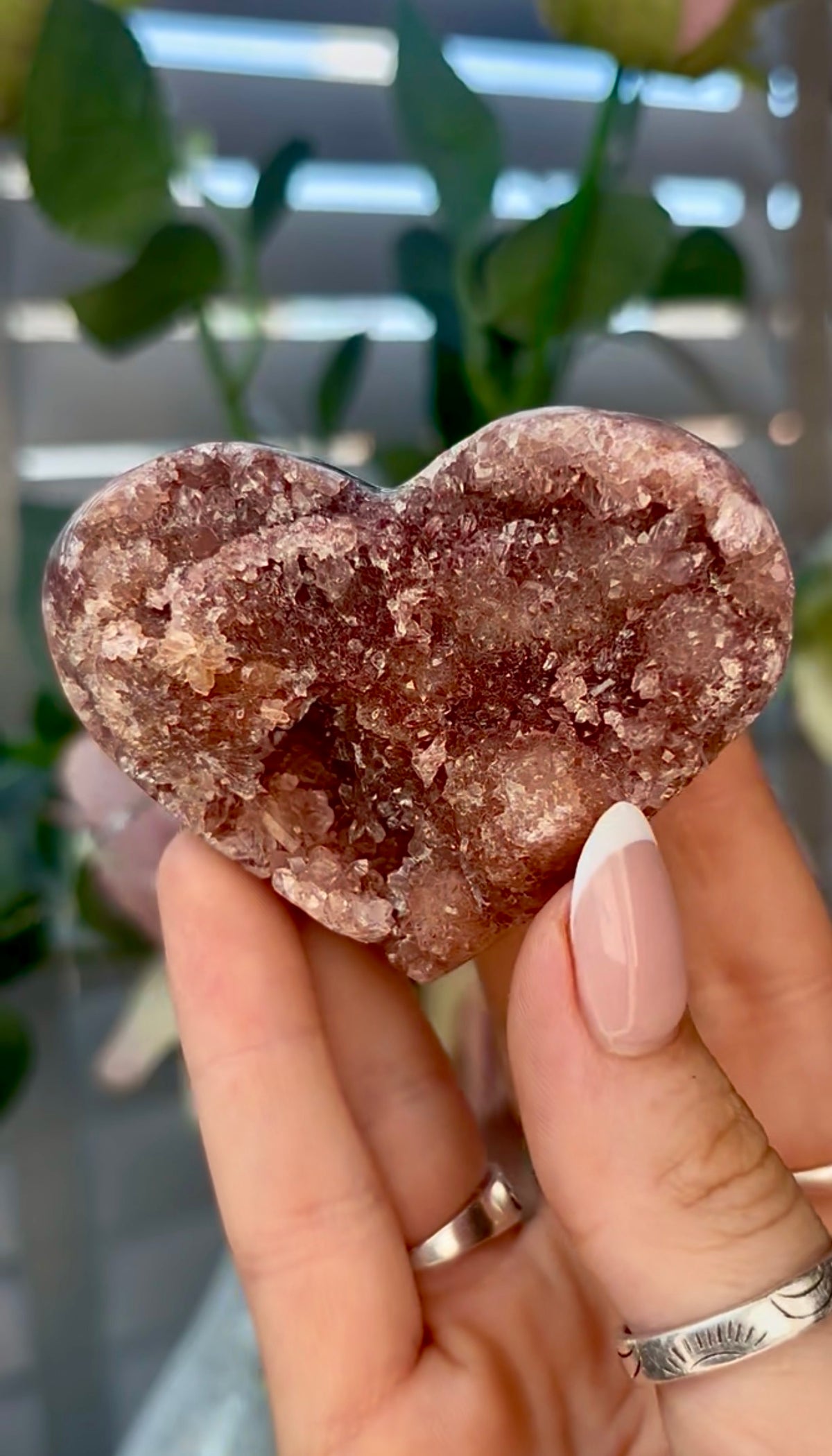 Gorgeous, pink amethyst heart - comes with stand
