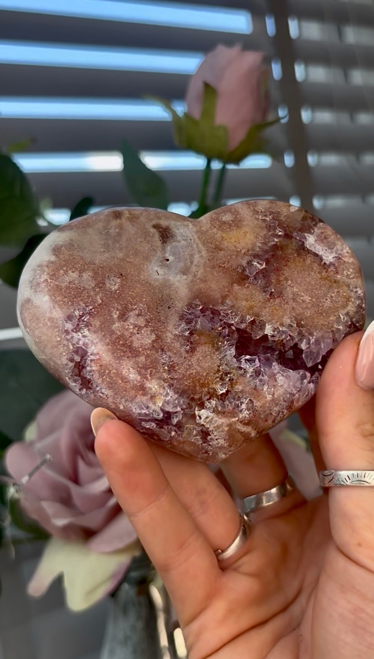 Gorgeous, pink amethyst heart - comes with stand